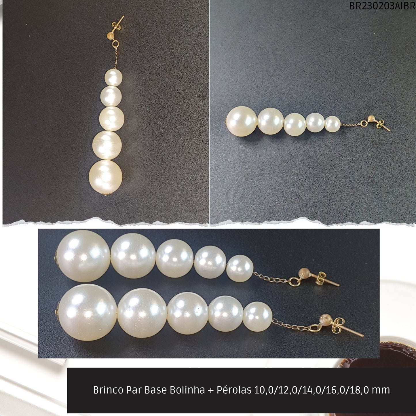 Brinco Par Base Bolinha + Pérolas 10.0/12.0/14.0/16.0/18.0 mm  - Código.: BR230203AIBR  - Peso.: 17.3 gr