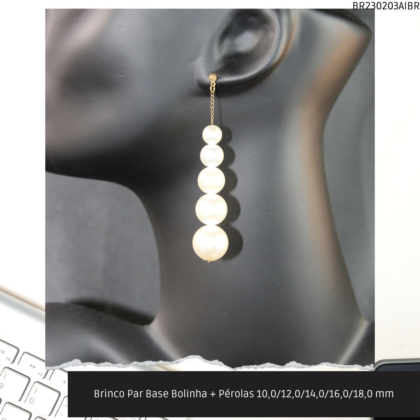 Brinco Par Base Bolinha + Pérolas 10.0/12.0/14.0/16.0/18.0 mm  - Código.: BR230203AIBR  - Peso.: 17.3 gr