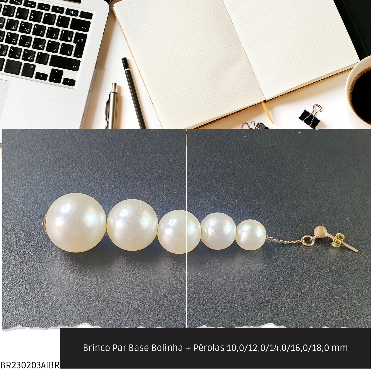 Brinco Par Base Bolinha + Pérolas 10.0/12.0/14.0/16.0/18.0 mm  - Código.: BR230203AIBR  - Peso.: 17.3 gr