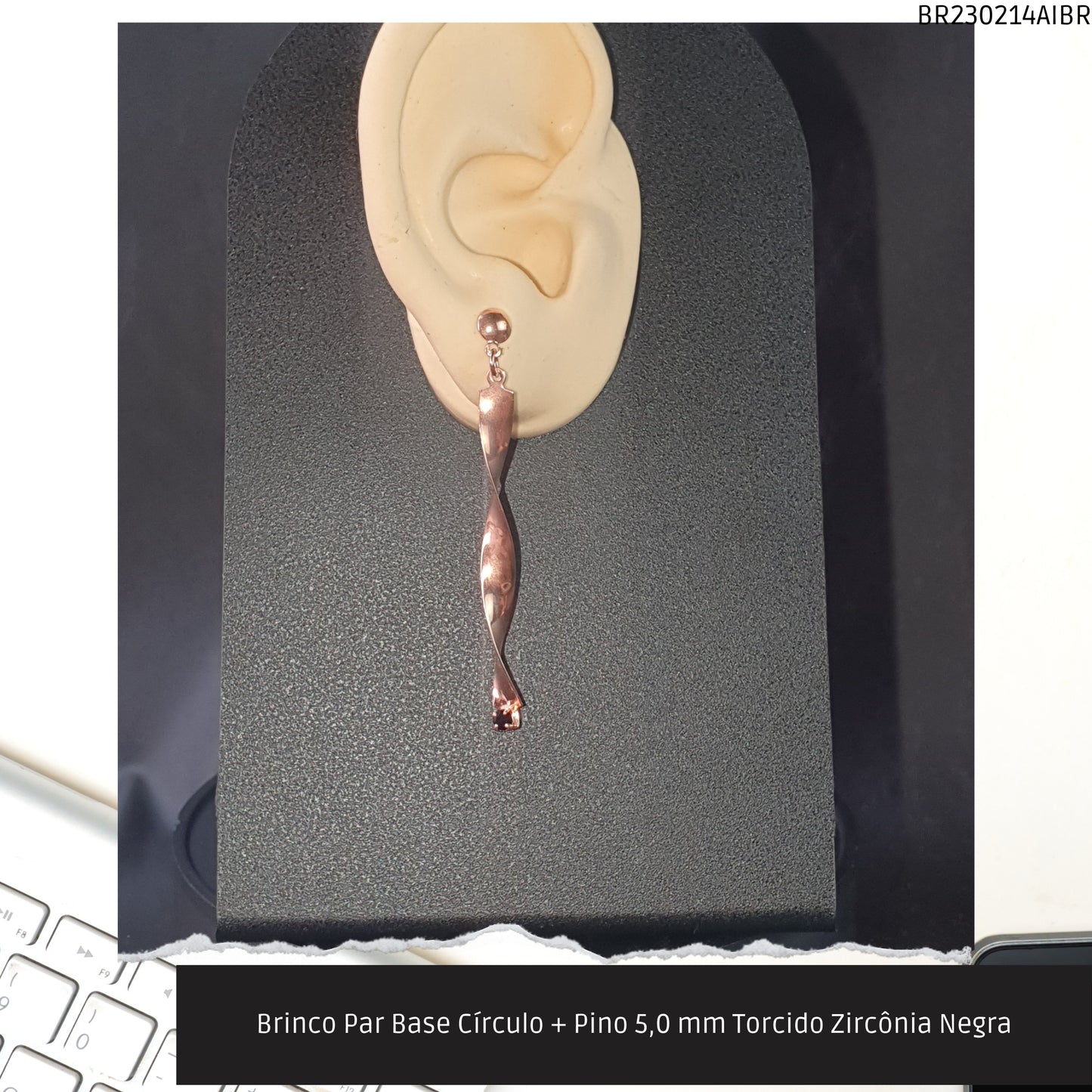 Brinco Par Base Círculo + Pino 5.0 mm Torcido Zirconia Negra  - Código.: BR230214AIBR  - Peso.: 2.3 gr