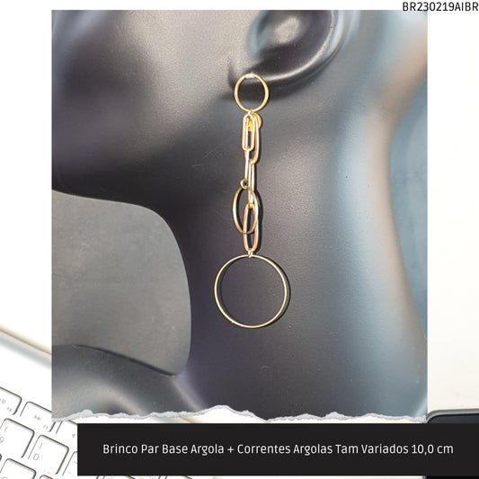 Brinco Par Base Argola + Correntes Argolas Tam Variados 9.0 cm   - Código.: BR230219AIBR  - Peso.: 6.5 gr