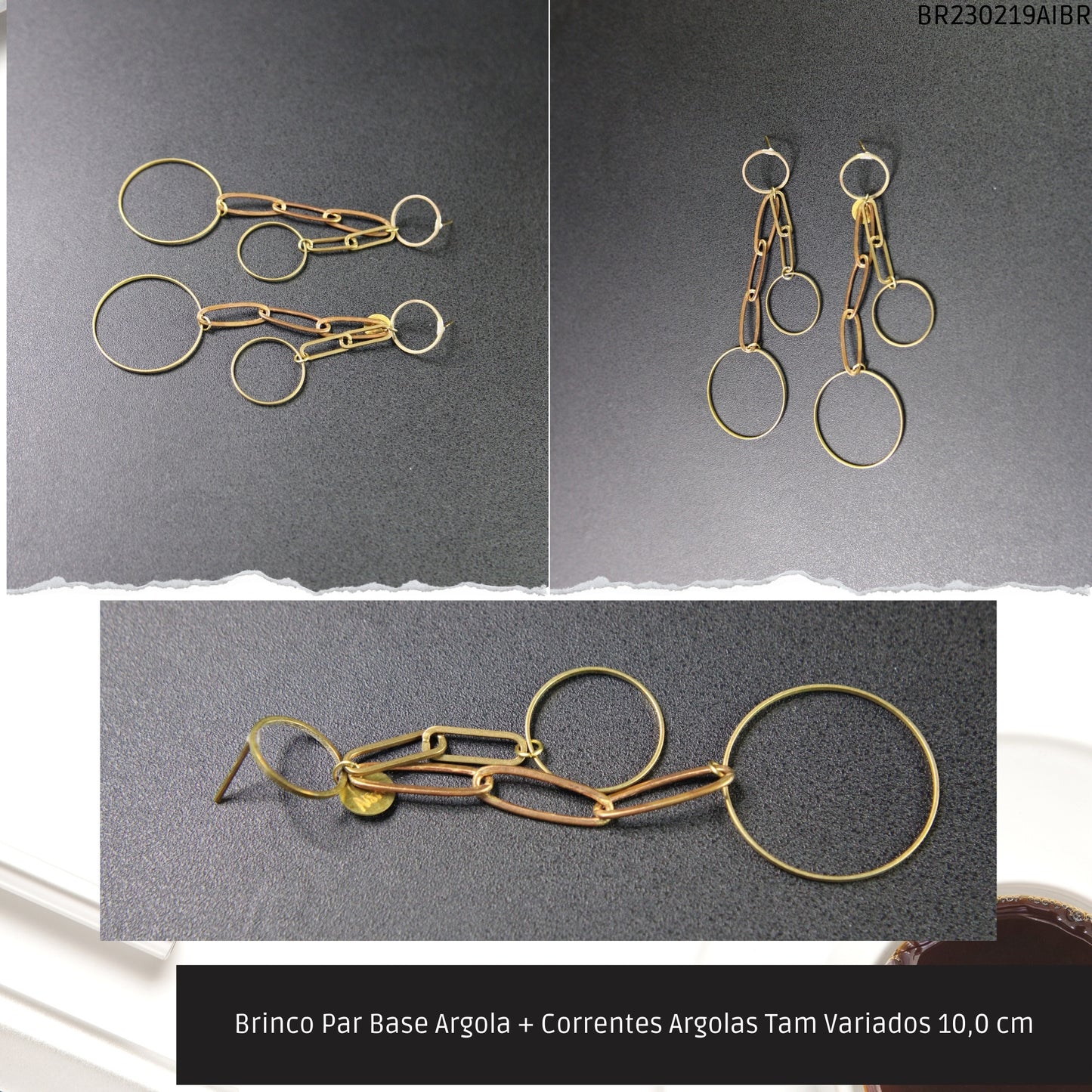 Brinco Par Base Argola + Correntes Argolas Tam Variados 9.0 cm   - Código.: BR230219AIBR  - Peso.: 6.5 gr