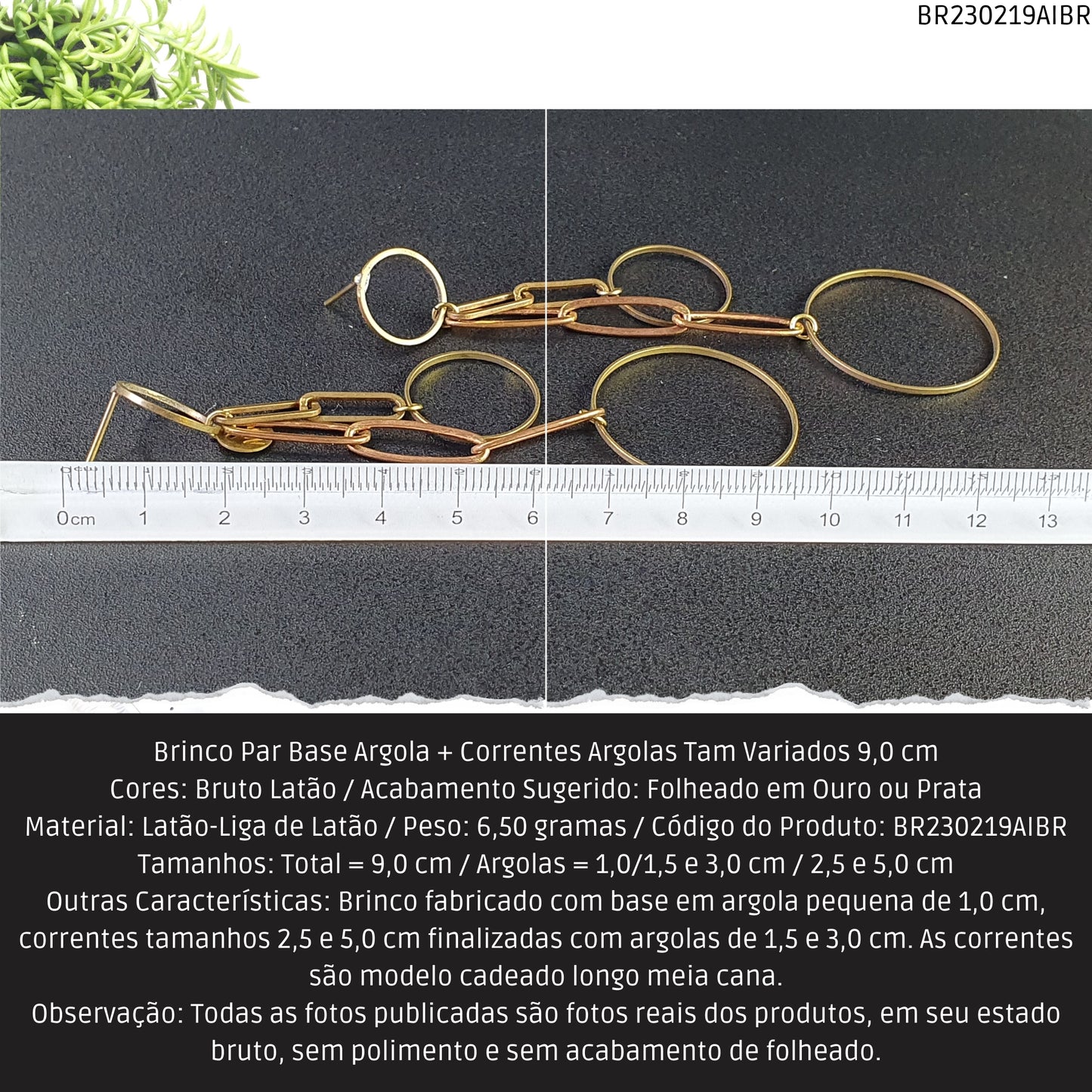 Brinco Par Base Argola + Correntes Argolas Tam Variados 9.0 cm   - Código.: BR230219AIBR  - Peso.: 6.5 gr