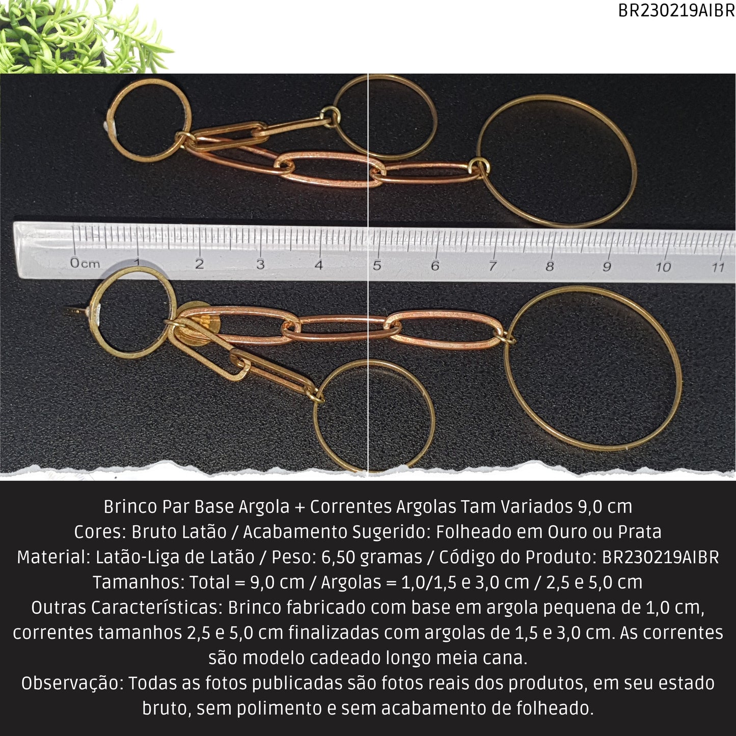 Brinco Par Base Argola + Correntes Argolas Tam Variados 9.0 cm   - Código.: BR230219AIBR  - Peso.: 6.5 gr