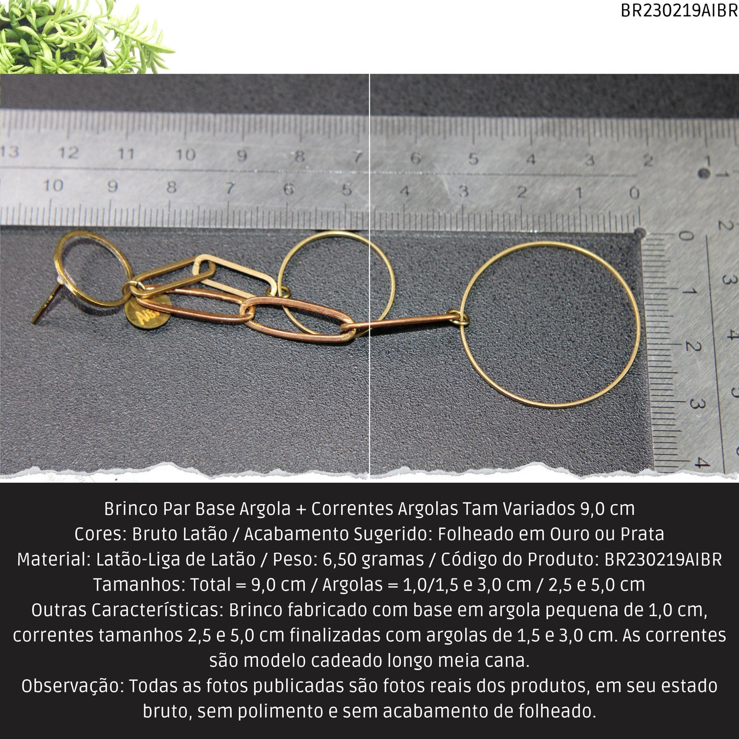 Brinco Par Base Argola + Correntes Argolas Tam Variados 9.0 cm   - Código.: BR230219AIBR  - Peso.: 6.5 gr