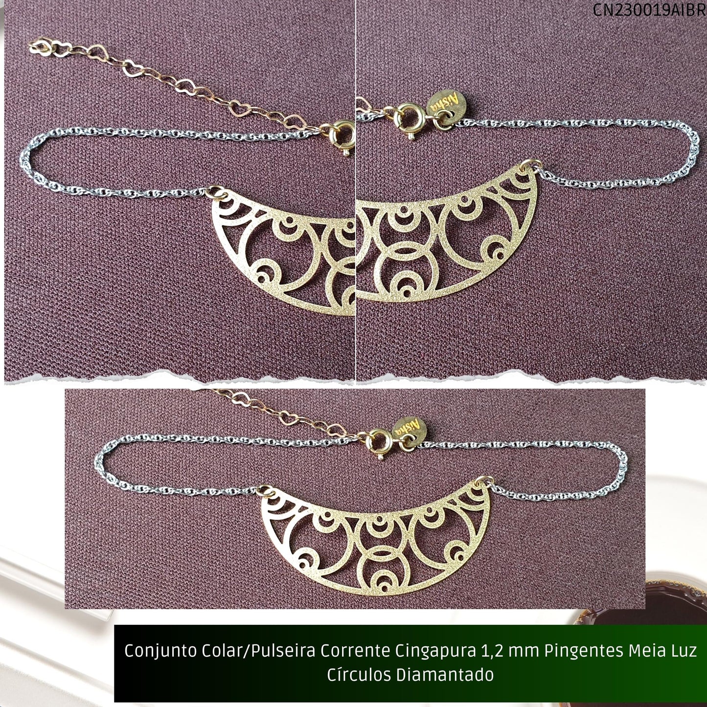 Conjunto Colar/Pulseira 2 Linhas Correntes Rabo Peixe + Rabo Rato 2.8 mm Sem Pingente  - Código.: CN230020AIBR  - Peso.: 22.1 gr