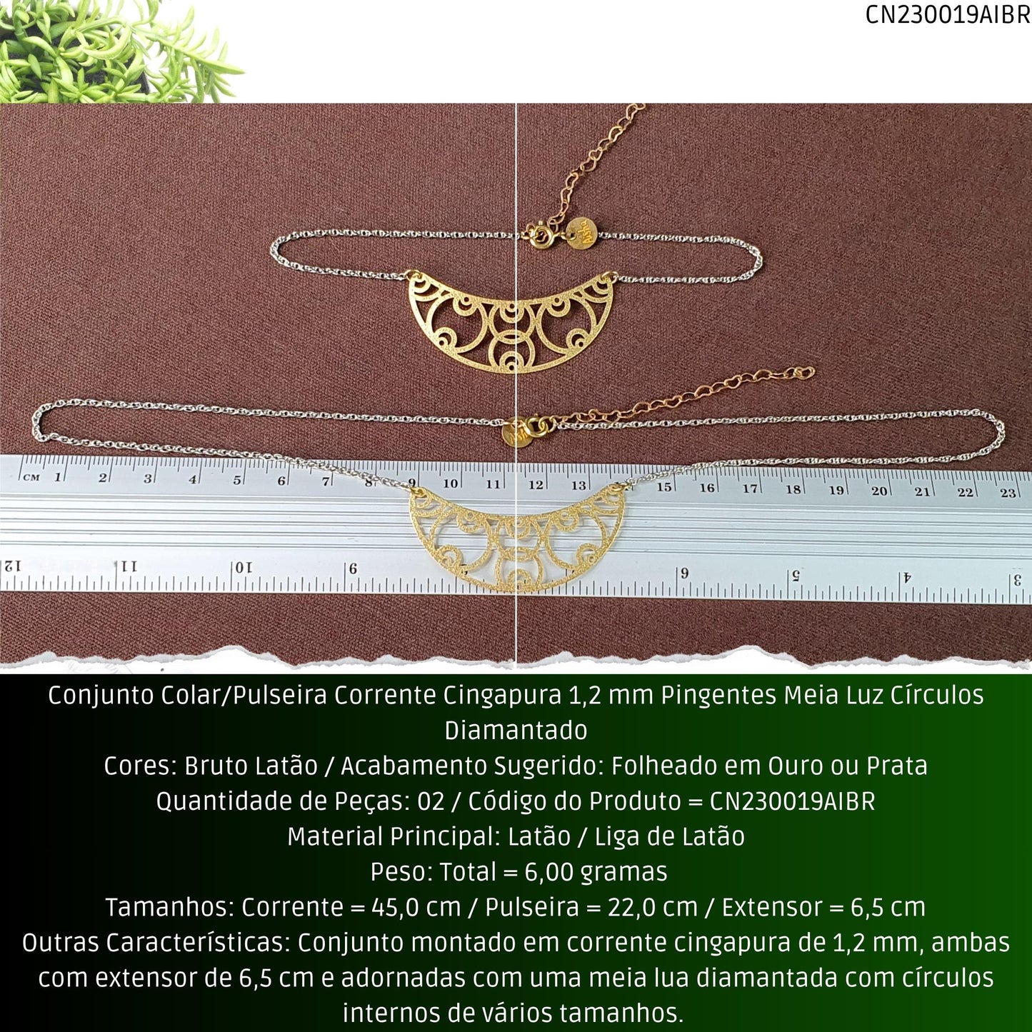 Conjunto Colar/Pulseira 2 Linhas Correntes Rabo Peixe + Rabo Rato 2.8 mm Sem Pingente  - Código.: CN230020AIBR  - Peso.: 22.1 gr