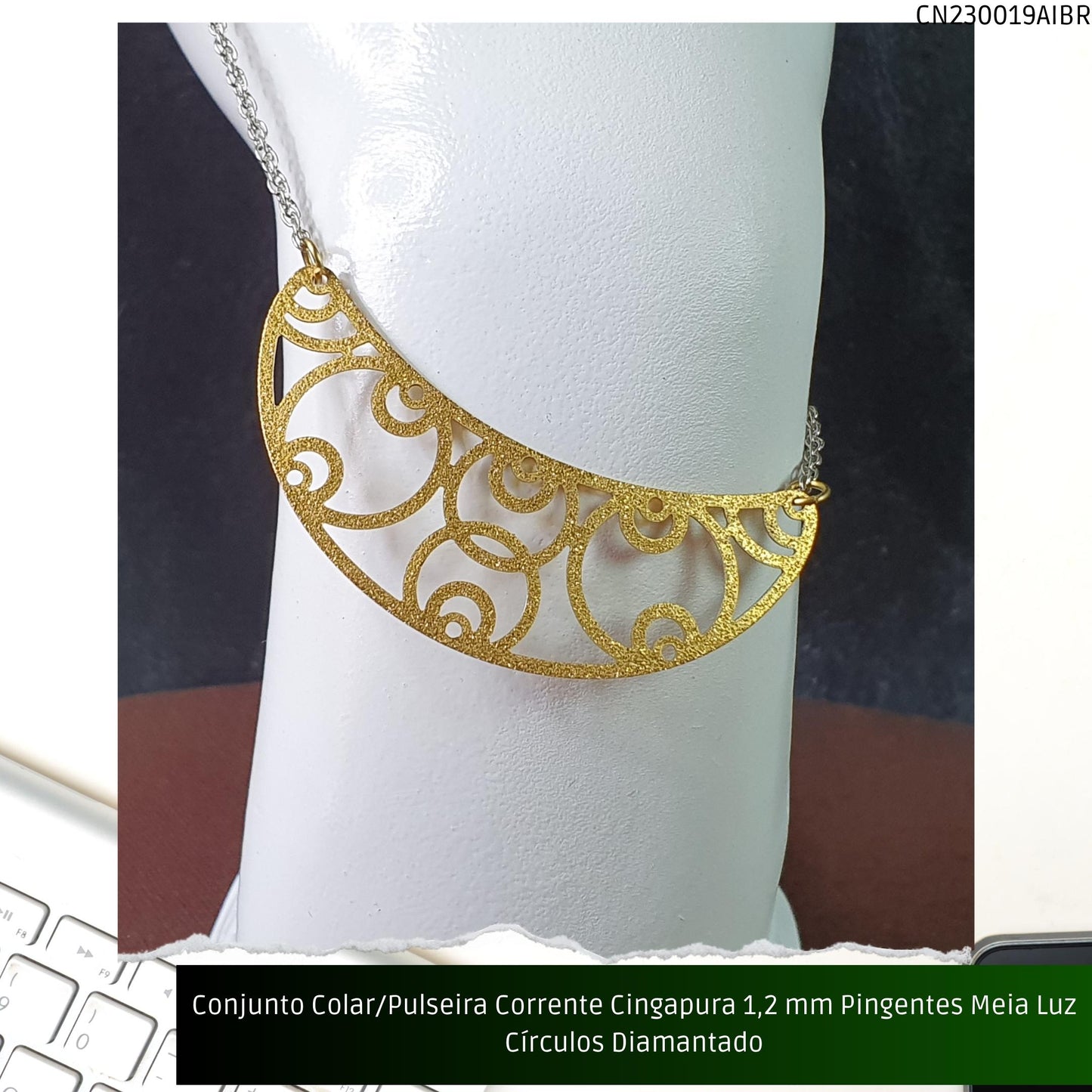 Conjunto Colar/Pulseira 2 Linhas Correntes Rabo Peixe + Rabo Rato 2.8 mm Sem Pingente  - Código.: CN230020AIBR  - Peso.: 22.1 gr