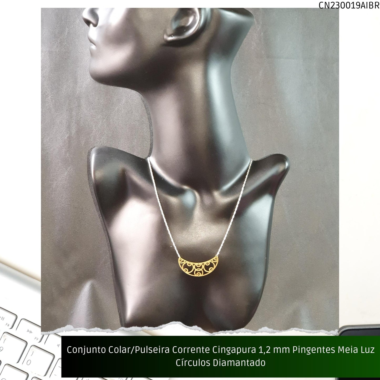 Conjunto Colar/Pulseira 2 Linhas Correntes Rabo Peixe + Rabo Rato 2.8 mm Sem Pingente  - Código.: CN230020AIBR  - Peso.: 22.1 gr