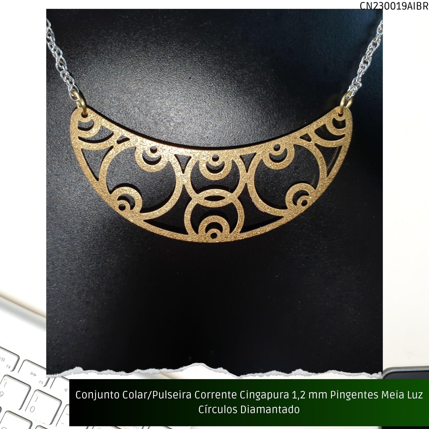 Conjunto Colar/Pulseira 2 Linhas Correntes Rabo Peixe + Rabo Rato 2.8 mm Sem Pingente  - Código.: CN230020AIBR  - Peso.: 22.1 gr