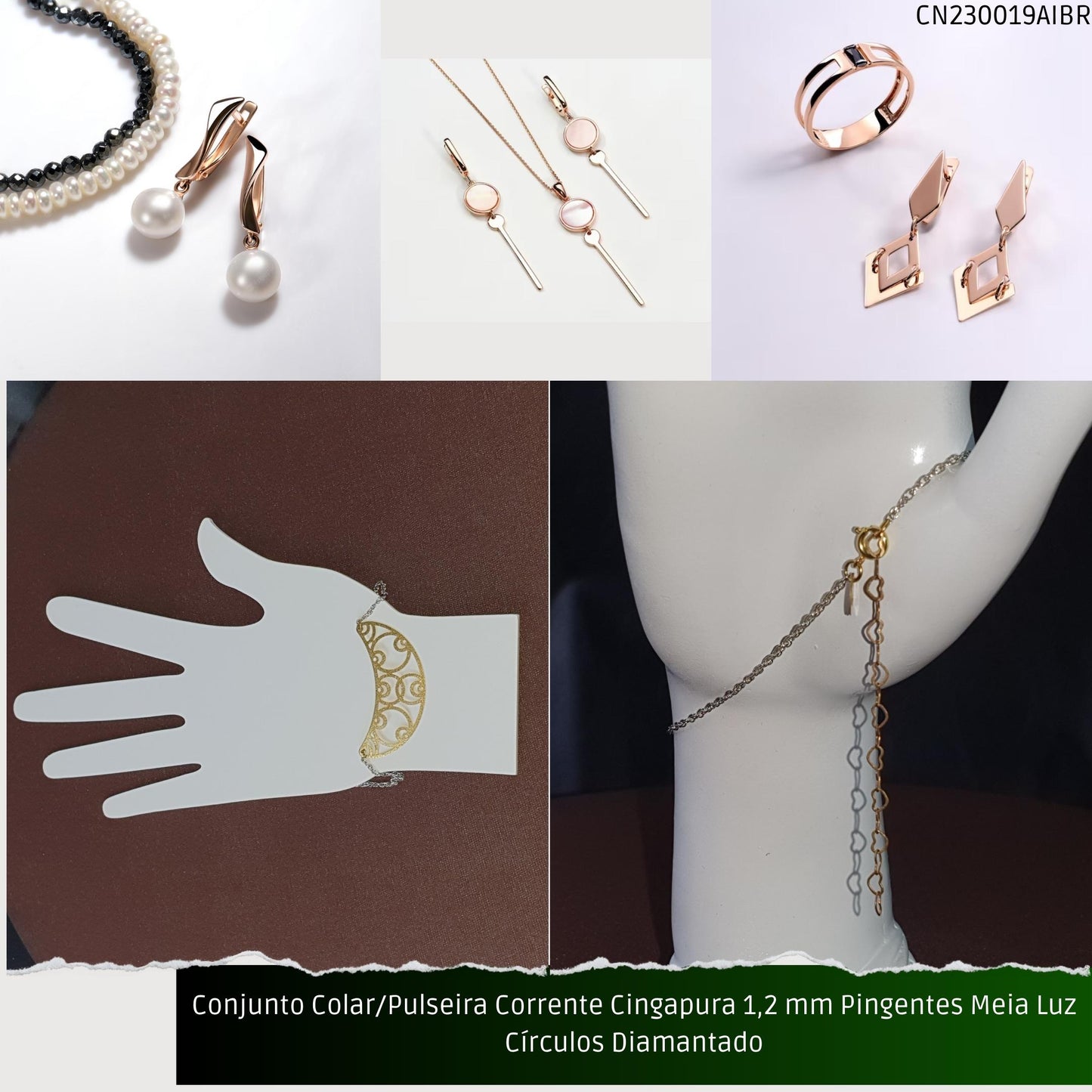 Conjunto Colar/Pulseira 2 Linhas Correntes Rabo Peixe + Rabo Rato 2.8 mm Sem Pingente  - Código.: CN230020AIBR  - Peso.: 22.1 gr