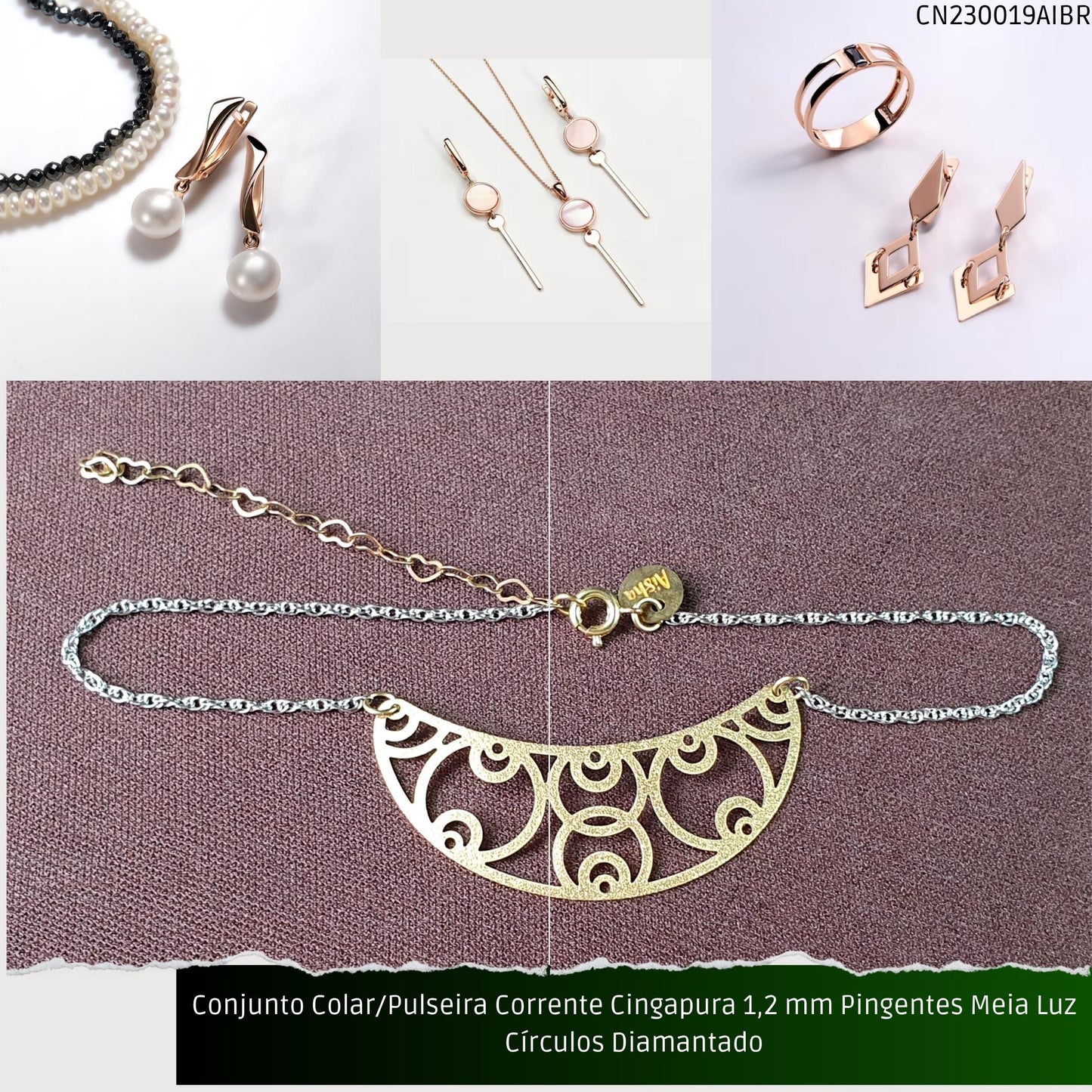 Conjunto Colar/Pulseira 2 Linhas Correntes Rabo Peixe + Rabo Rato 2.8 mm Sem Pingente  - Código.: CN230020AIBR  - Peso.: 22.1 gr