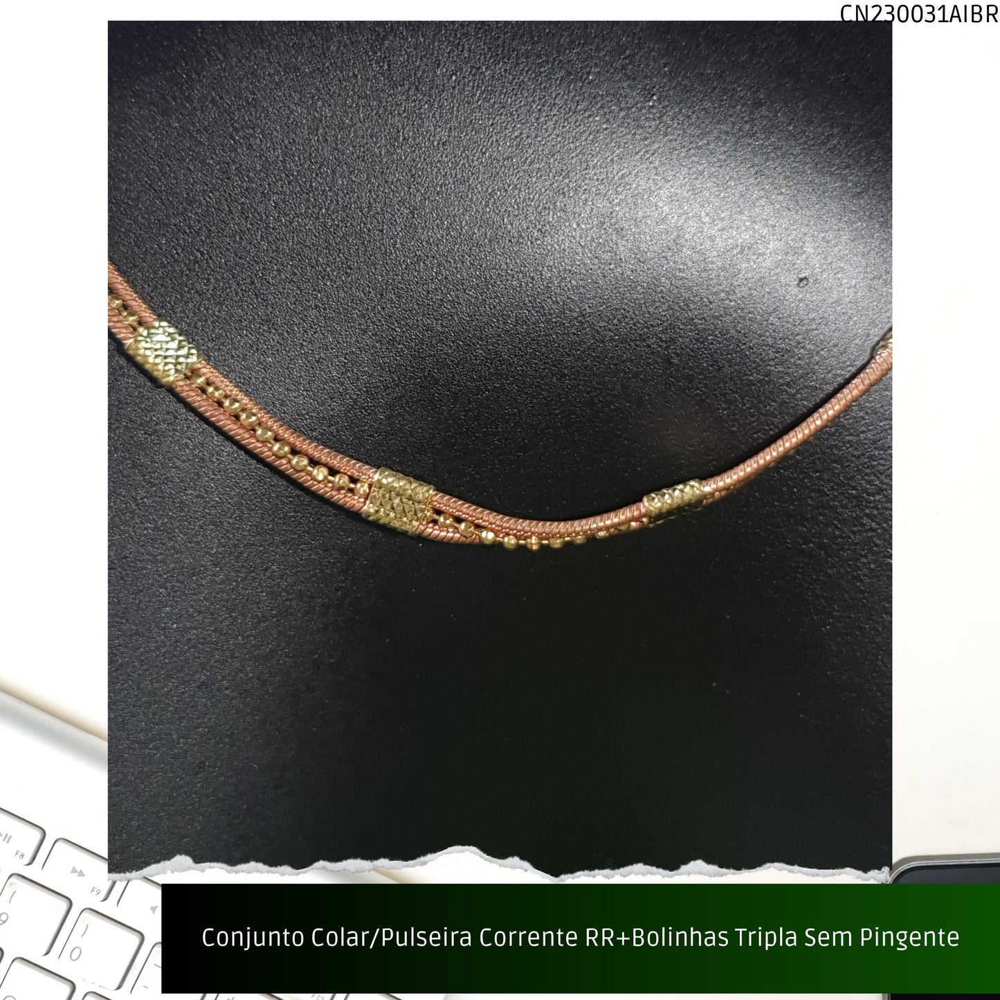 Conjunto Colar/Pulseira Corrente RR+Bolinhas Tripla Sem Pingente  - Código.: CN230031AIBR  - Peso.: 17.7 gr