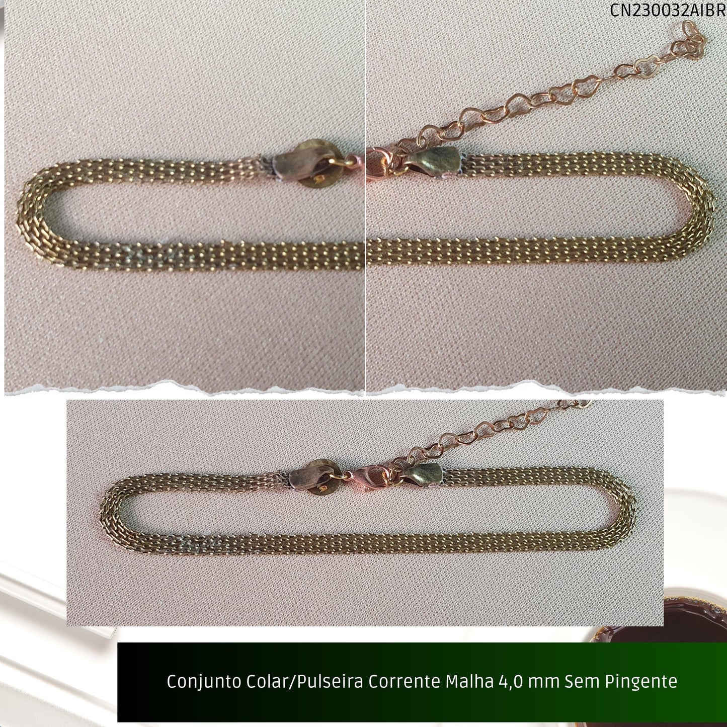 Conjunto Colar/Pulseira Corrente Malha 4.0 mm Sem Pingente  - Código.: CN230032AIBR  - Peso.: 9.1 gr