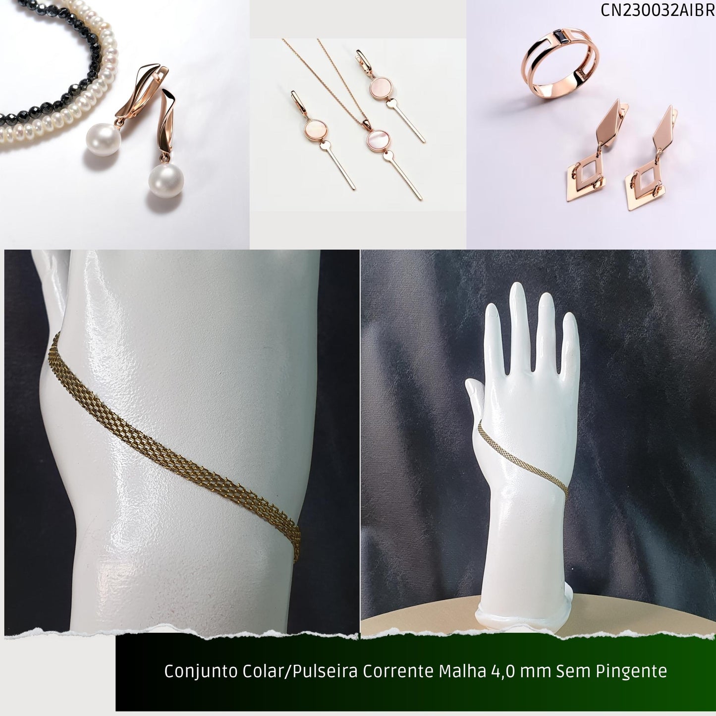 Conjunto Colar/Pulseira Corrente Malha 4.0 mm Sem Pingente  - Código.: CN230032AIBR  - Peso.: 9.1 gr