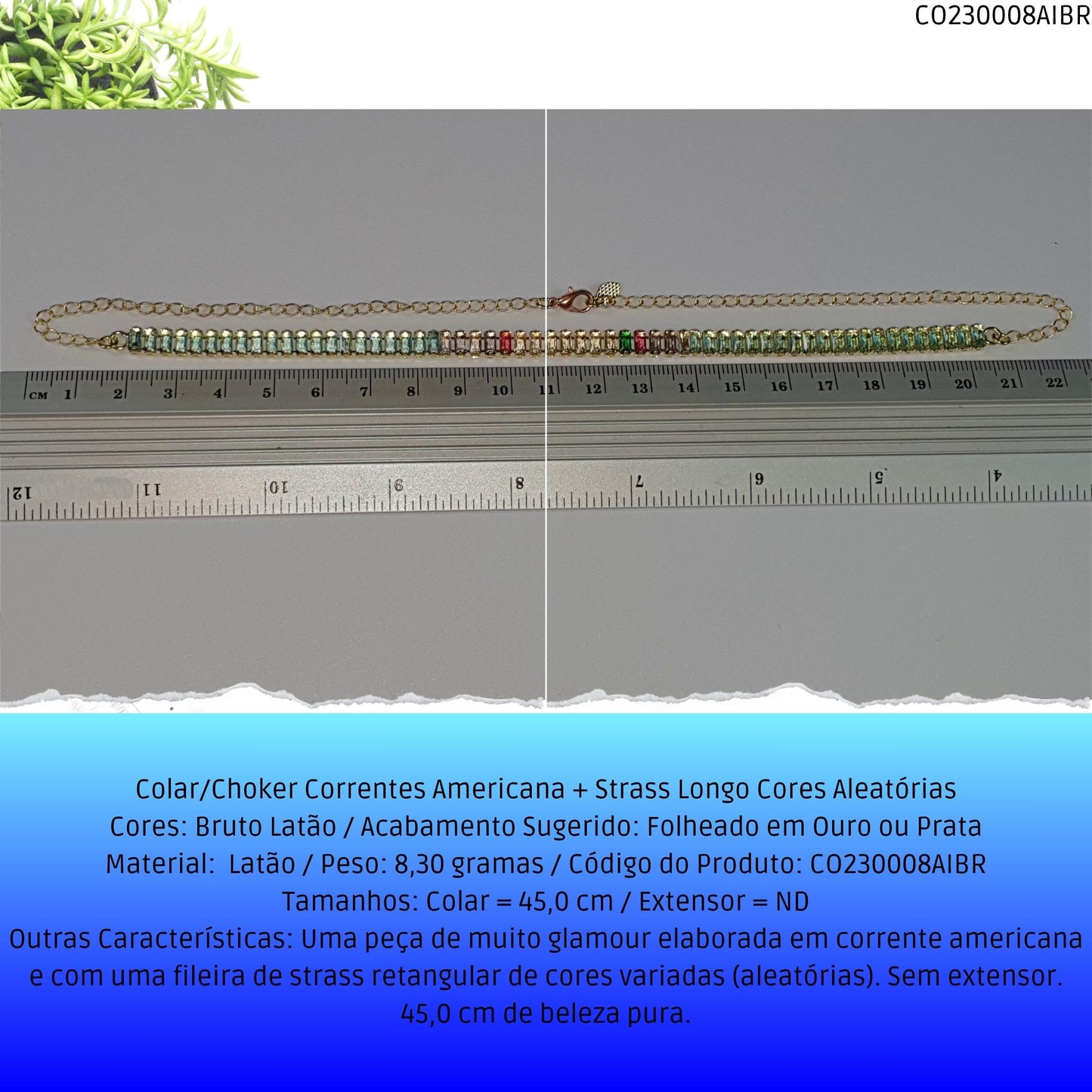 Colar/Choker Correntes Americana + Strass Longo Cores Aleatórias  - Código.: CO230008AIBR  - Peso.: 8.3 gr