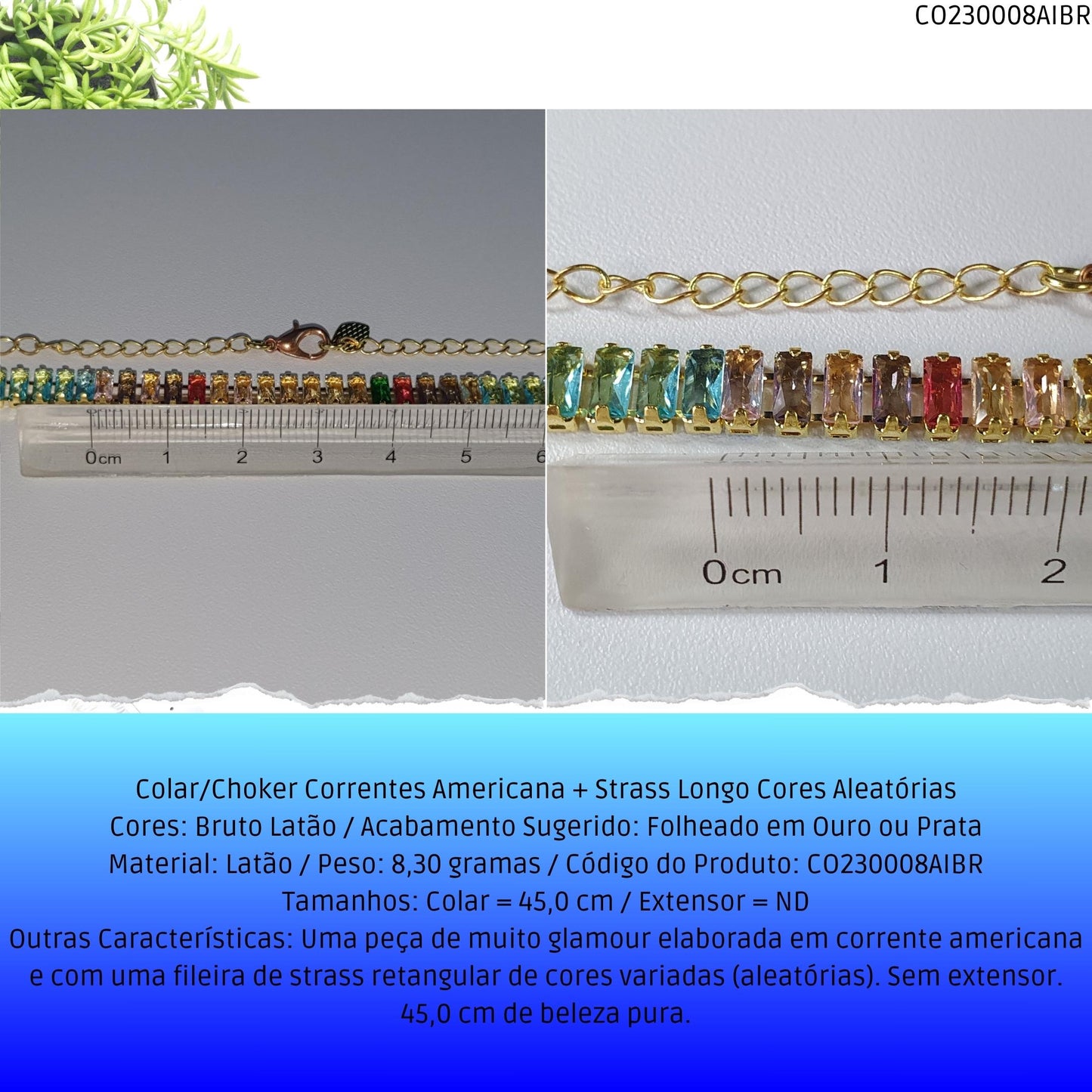 Colar/Choker Correntes Americana + Strass Longo Cores Aleatórias  - Código.: CO230008AIBR  - Peso.: 8.3 gr