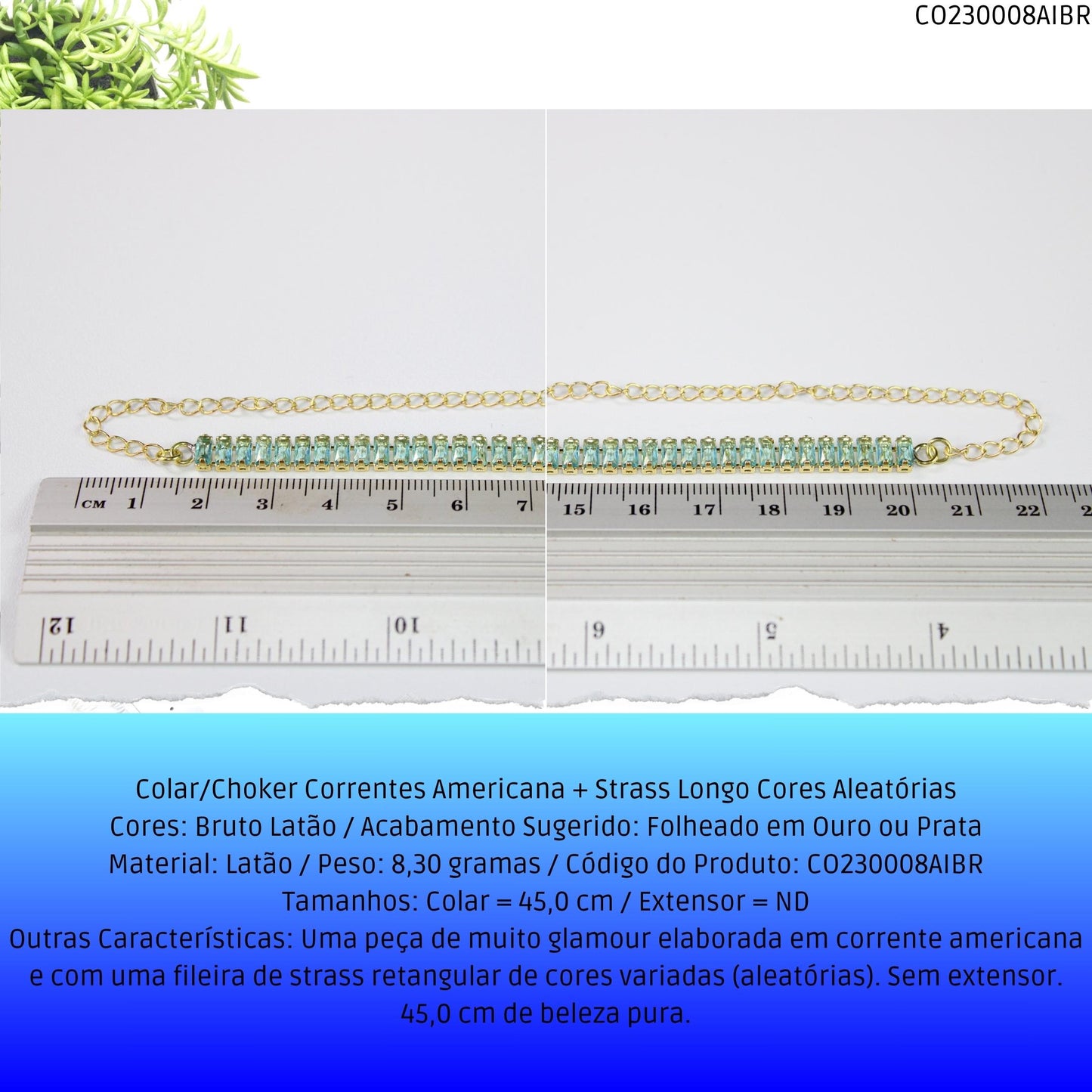 Colar/Choker Correntes Americana + Strass Longo Cores Aleatórias  - Código.: CO230008AIBR  - Peso.: 8.3 gr