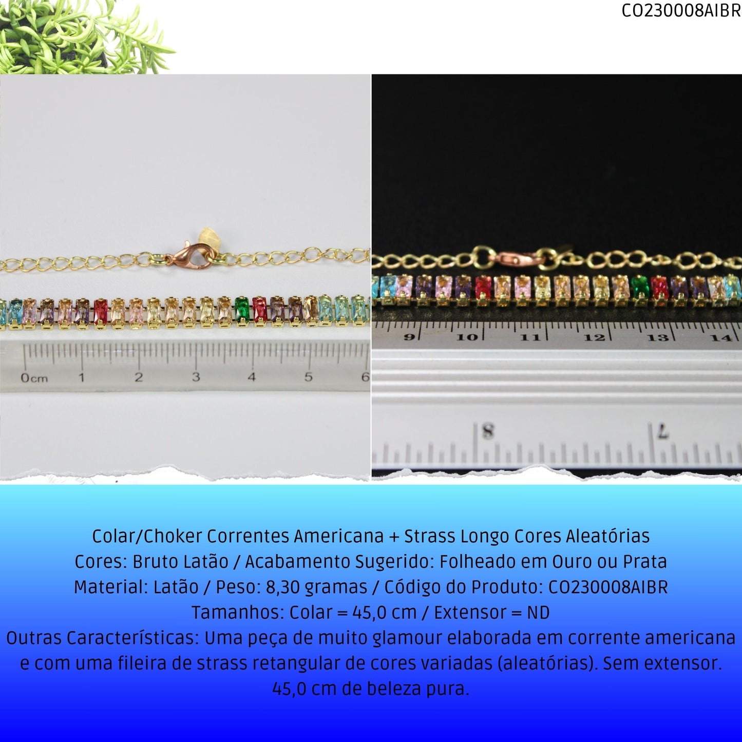 Colar/Choker Correntes Americana + Strass Longo Cores Aleatórias  - Código.: CO230008AIBR  - Peso.: 8.3 gr