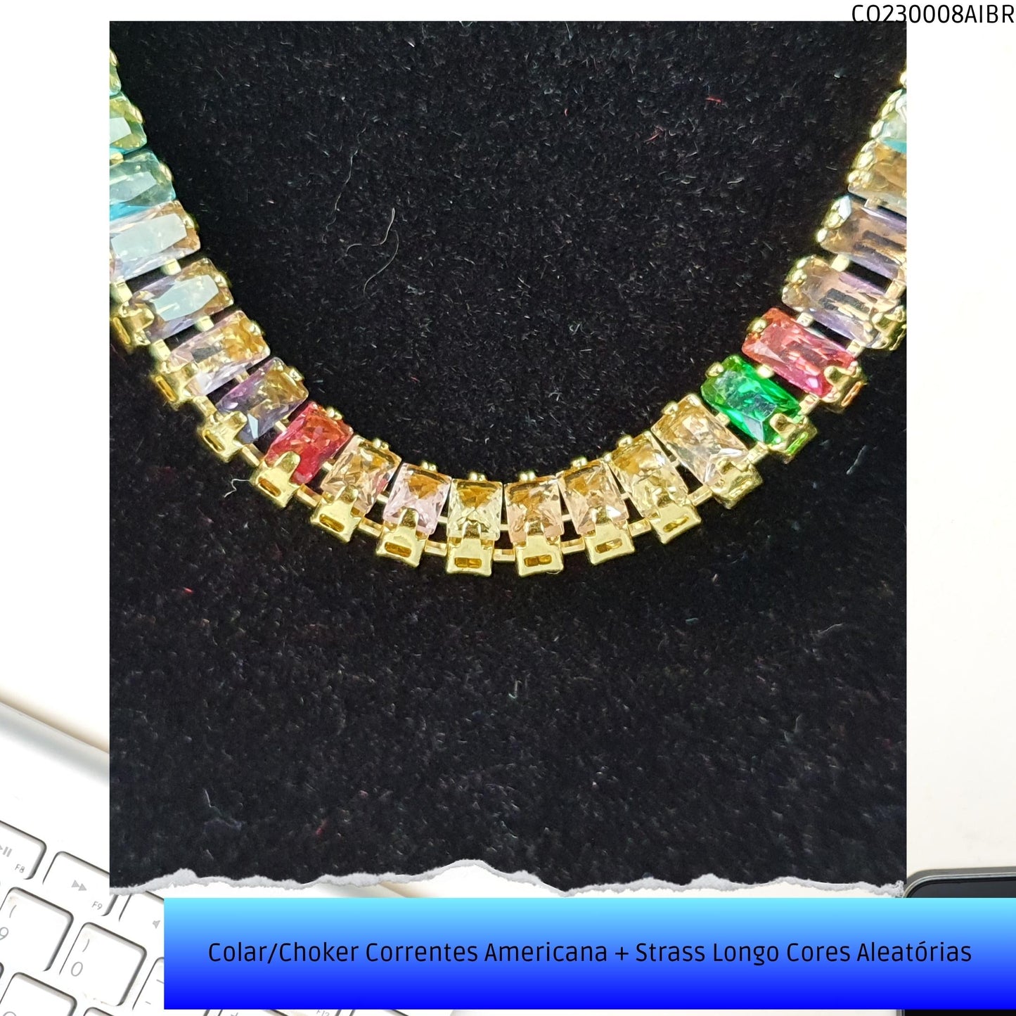 Colar/Choker Correntes Americana + Strass Longo Cores Aleatórias  - Código.: CO230008AIBR  - Peso.: 8.3 gr