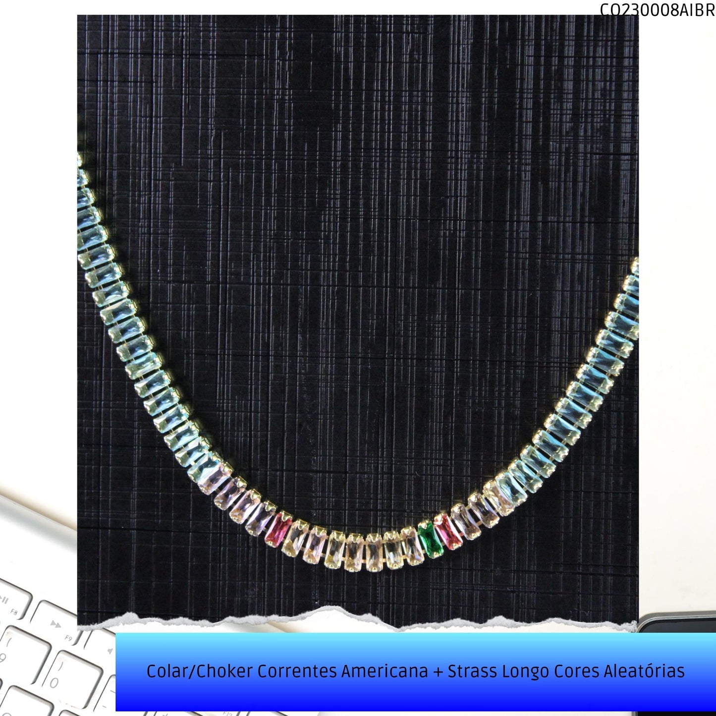 Colar/Choker Correntes Americana + Strass Longo Cores Aleatórias  - Código.: CO230008AIBR  - Peso.: 8.3 gr