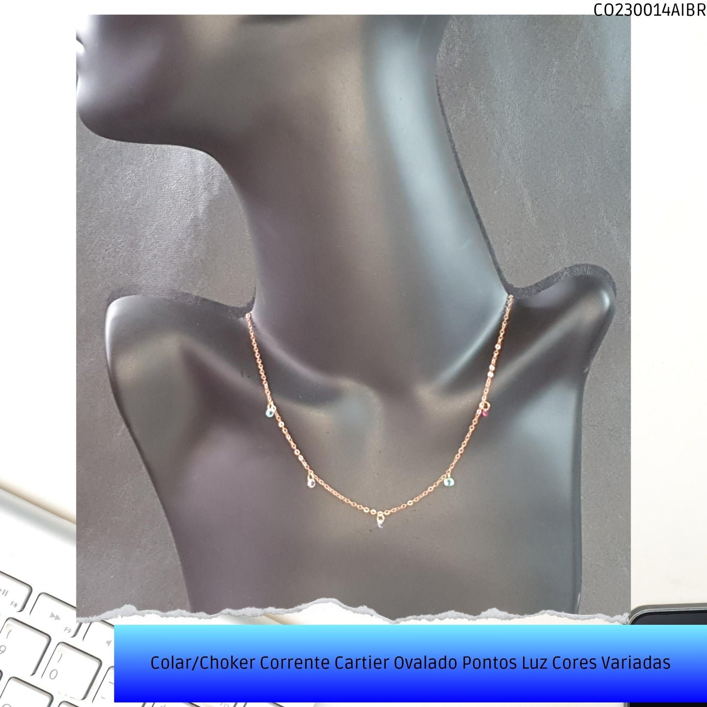 Colar/Choker Corrente Cartier Ovalado Pontos Luz Cores Variadas  - Código.: CO230014AIBR  - Peso.: 2.4 gr