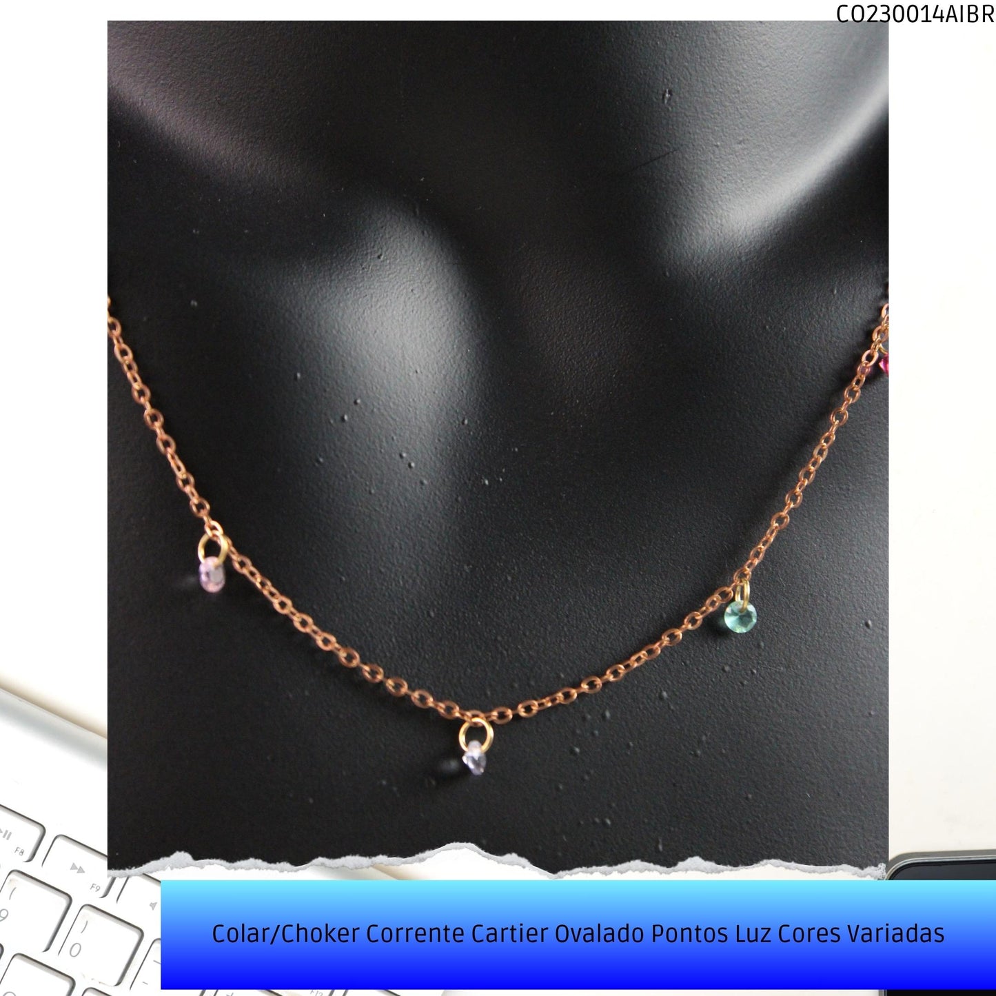 Colar/Choker Corrente Cartier Ovalado Pontos Luz Cores Variadas  - Código.: CO230014AIBR  - Peso.: 2.4 gr