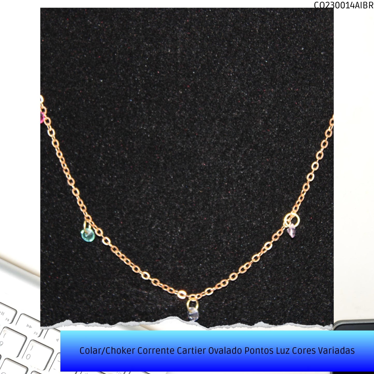 Colar/Choker Corrente Cartier Ovalado Pontos Luz Cores Variadas  - Código.: CO230014AIBR  - Peso.: 2.4 gr