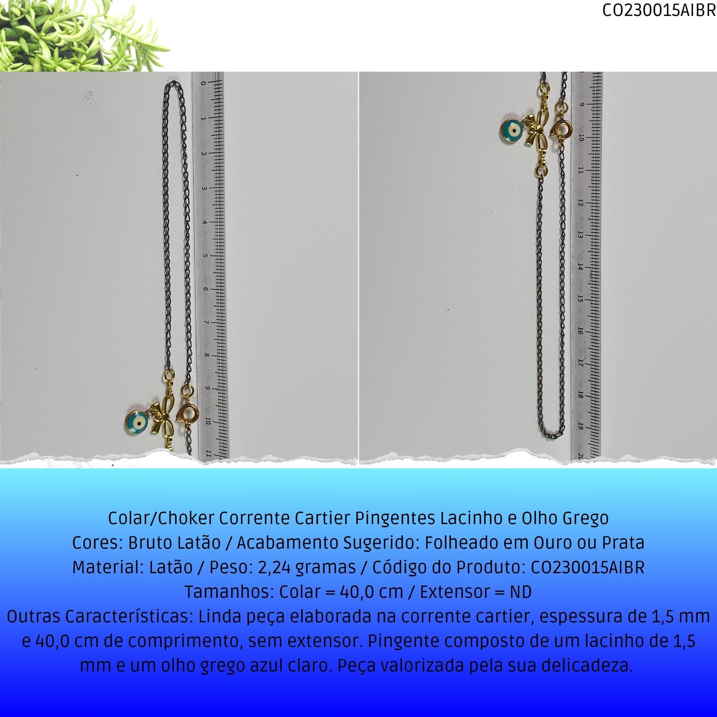 Colar/Choker Corrente Cartier Pingentes Lacinho e Olho Grego  - Código.: CO230015AIBR  - Peso.: 2.2 gr