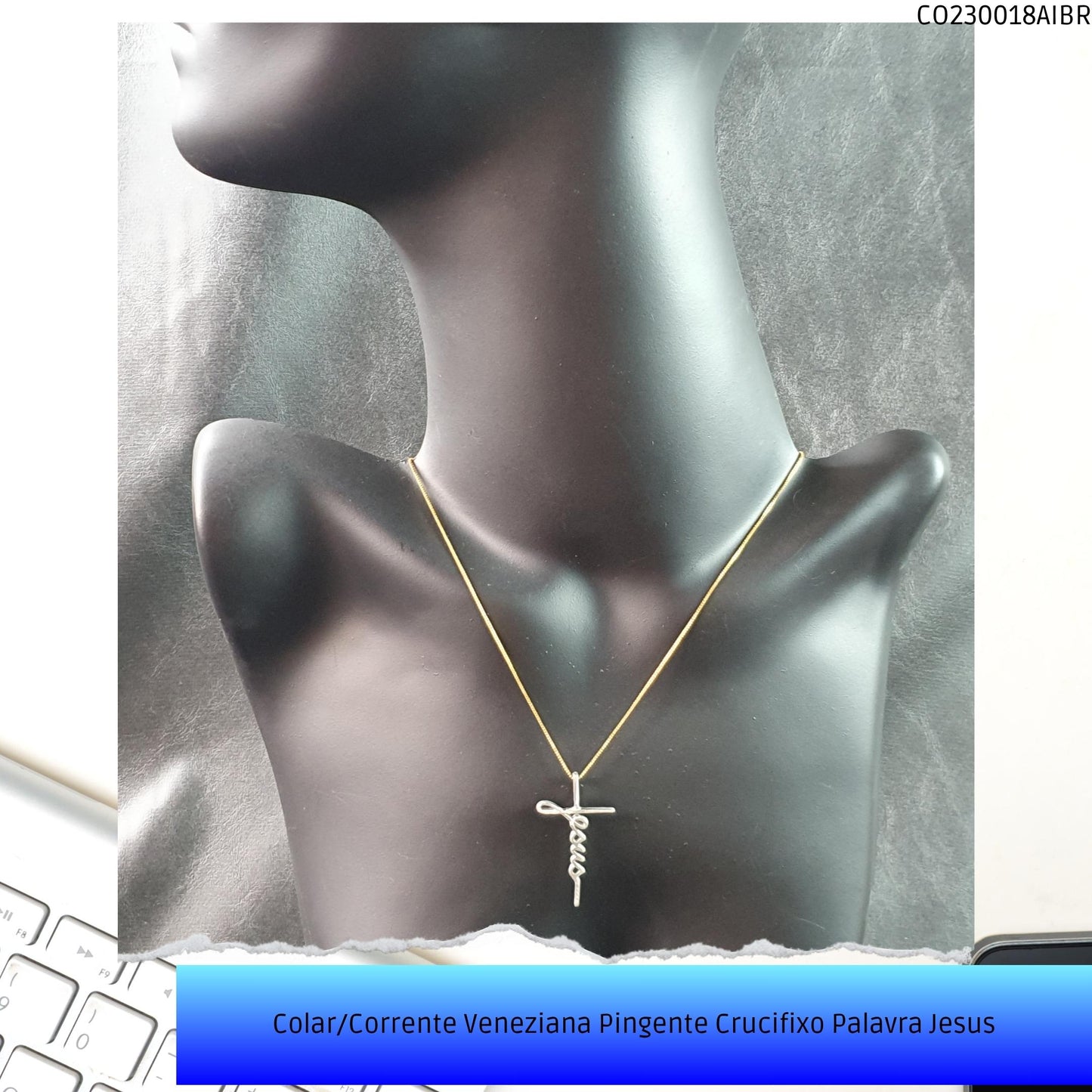 Colar/Corrente Veneziana Pingente Crucifixo Palavra Jesus  - Código.: CO230018AIBR  - Peso.: 4.1 gr