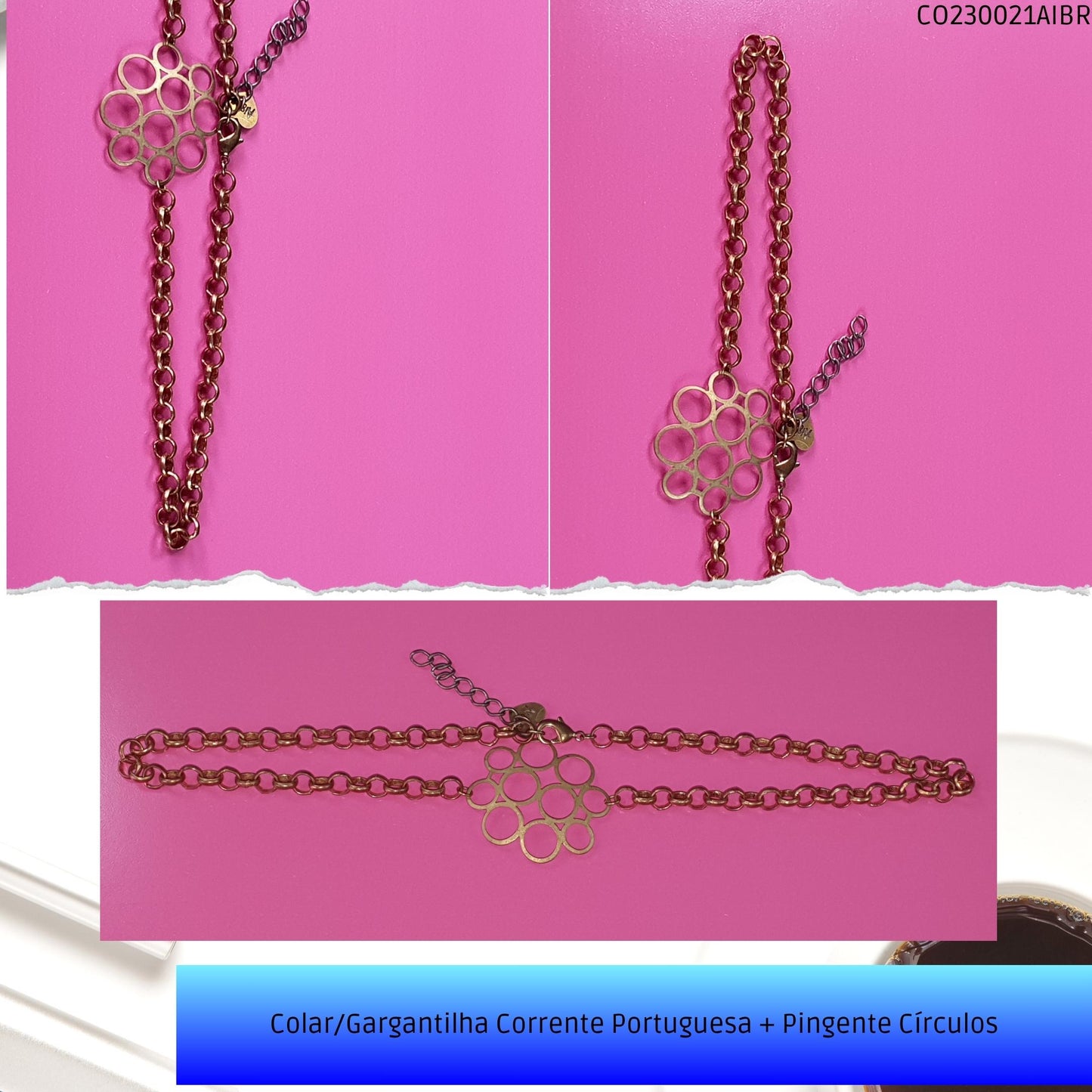 Colar/Gargantilha Corrente Portuguesa + Pingente Círculos  - Código.: CO230021AIBR  - Peso.: 16.0 gr