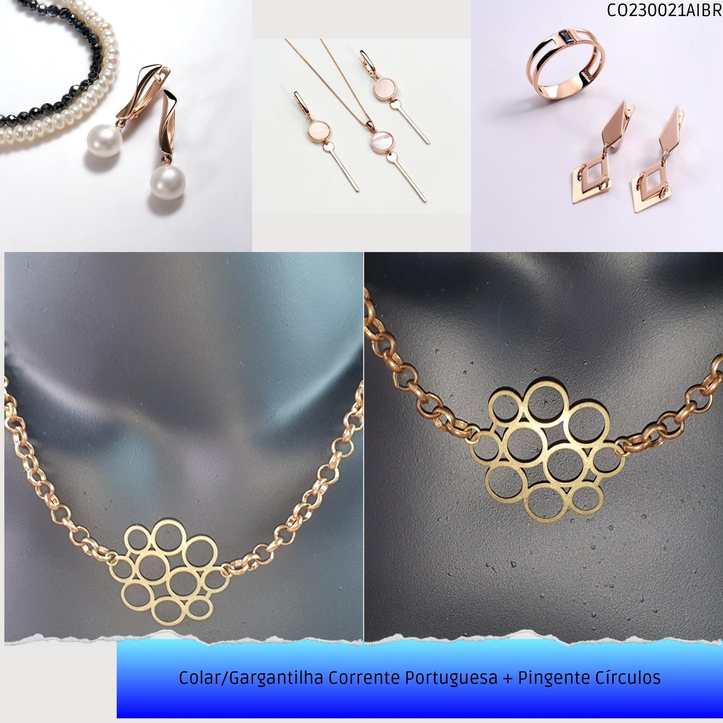 Colar/Gargantilha Corrente Portuguesa + Pingente Círculos  - Código.: CO230021AIBR  - Peso.: 16.0 gr