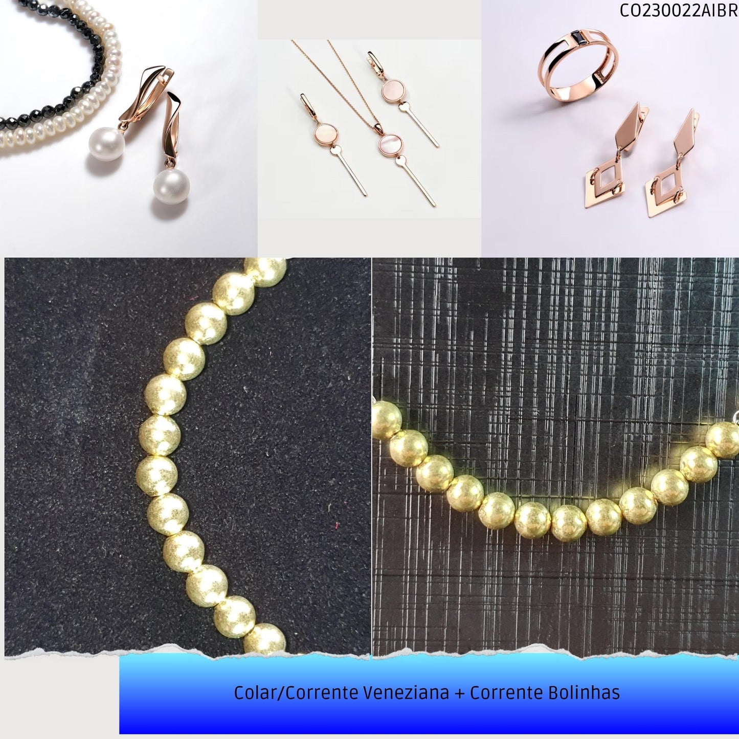Colar/Corrente Veneziana + Corrente Bolinhas   - Código.: CO230022AIBR  - Peso.: 2.9 gr