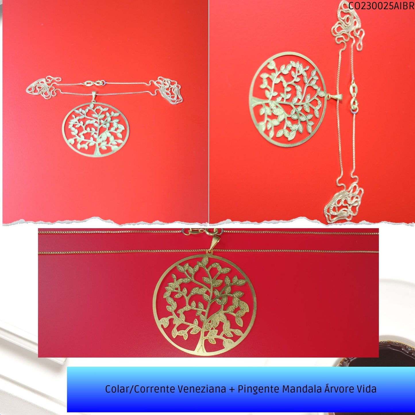 Colar/Corrente Veneziana + Pingente Mandala Árvore Vida  - Código.: CO230025AIBR  - Peso.: 5.1 gr