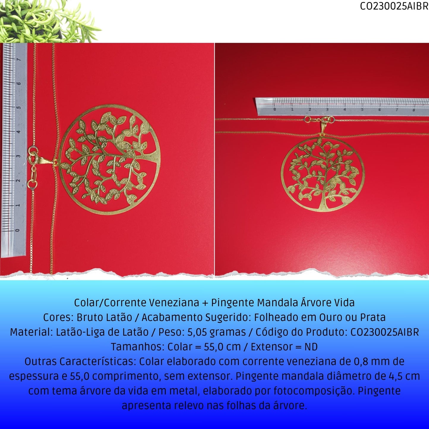 Colar/Corrente Veneziana + Pingente Mandala Árvore Vida  - Código.: CO230025AIBR  - Peso.: 5.1 gr