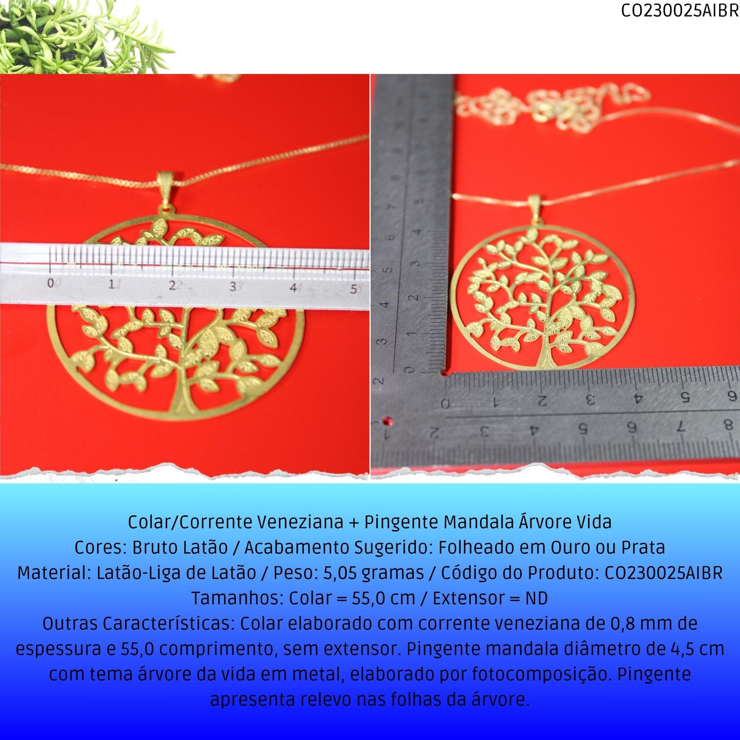 Colar/Corrente Veneziana + Pingente Mandala Árvore Vida  - Código.: CO230025AIBR  - Peso.: 5.1 gr