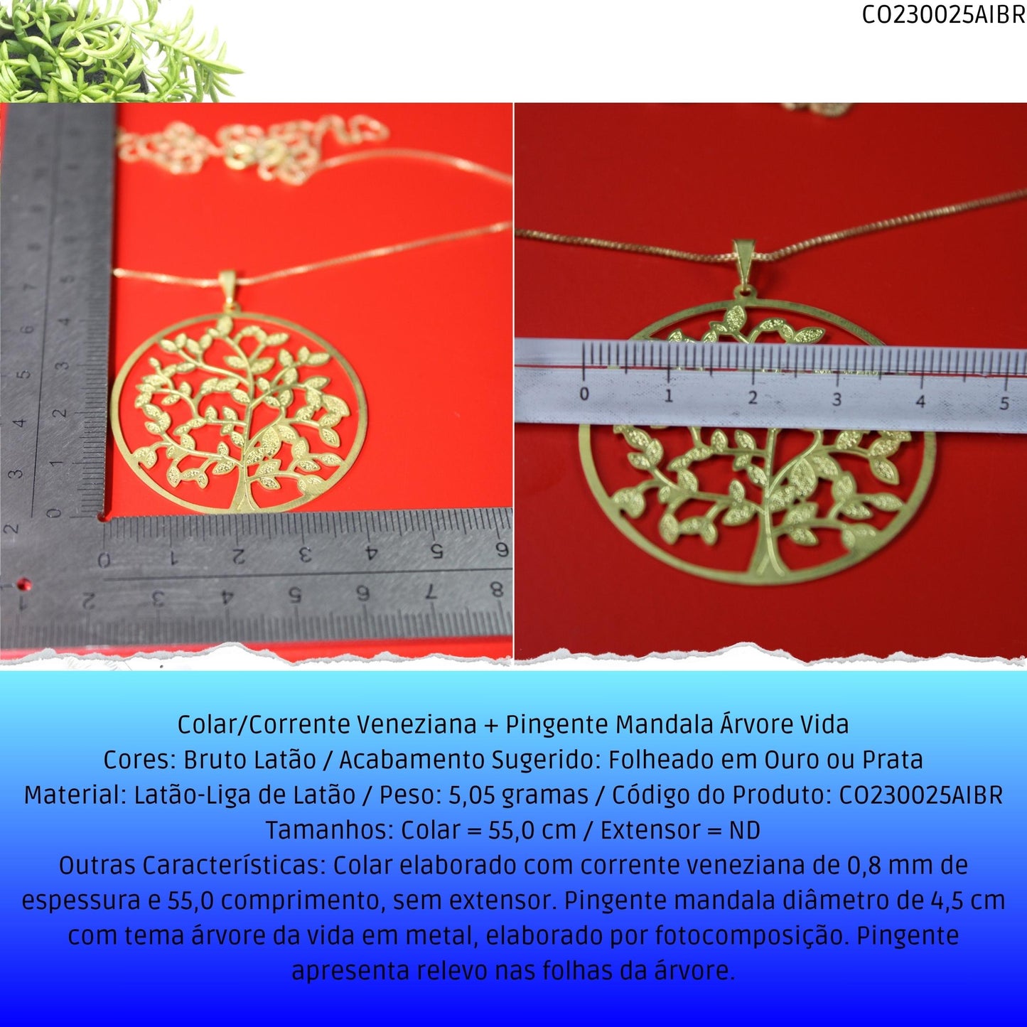 Colar/Corrente Veneziana + Pingente Mandala Árvore Vida  - Código.: CO230025AIBR  - Peso.: 5.1 gr