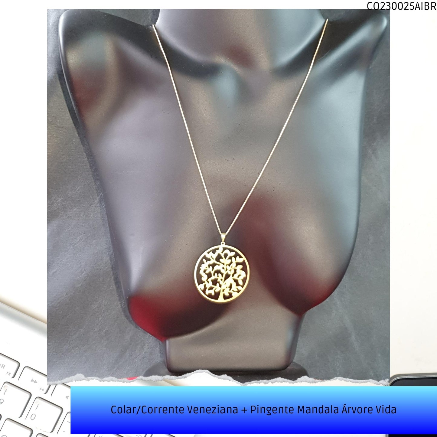 Colar/Corrente Veneziana + Pingente Mandala Árvore Vida  - Código.: CO230025AIBR  - Peso.: 5.1 gr