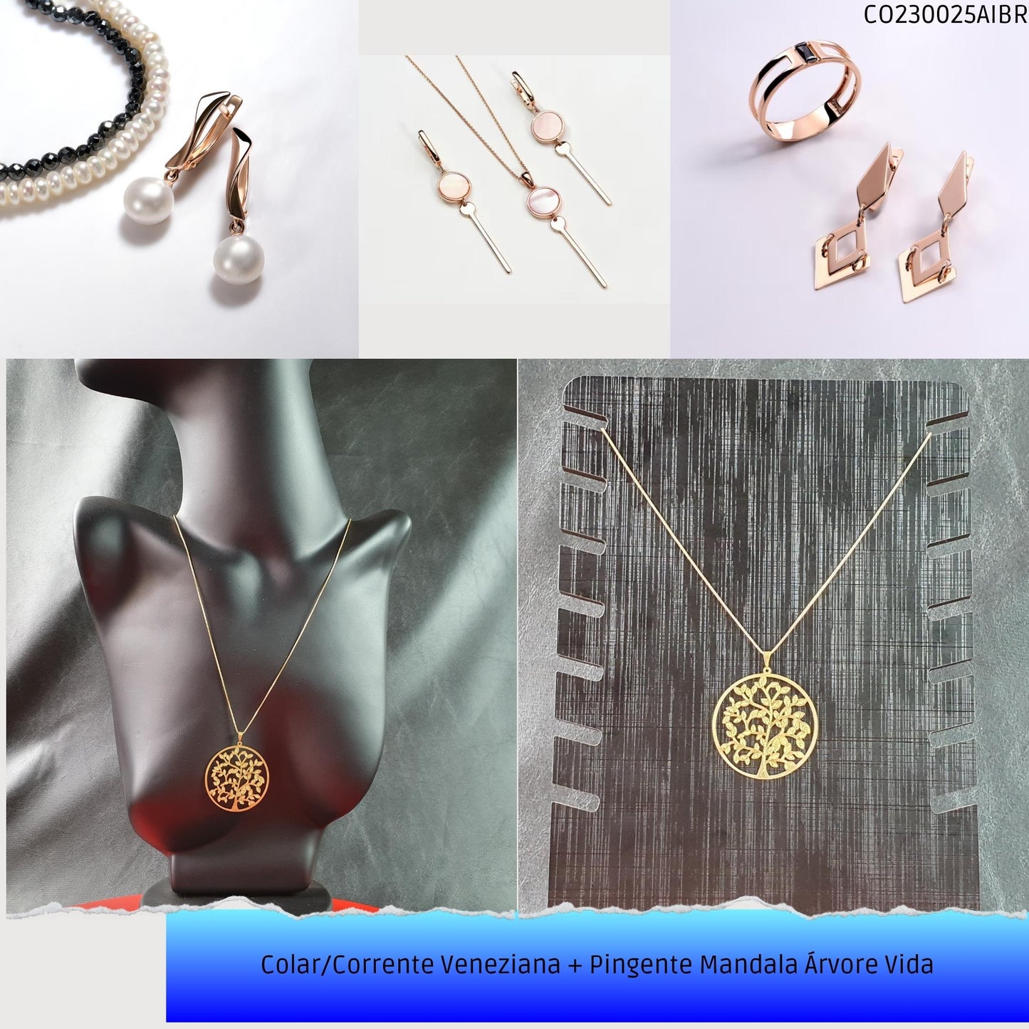 Colar/Corrente Veneziana + Pingente Mandala Árvore Vida  - Código.: CO230025AIBR  - Peso.: 5.1 gr