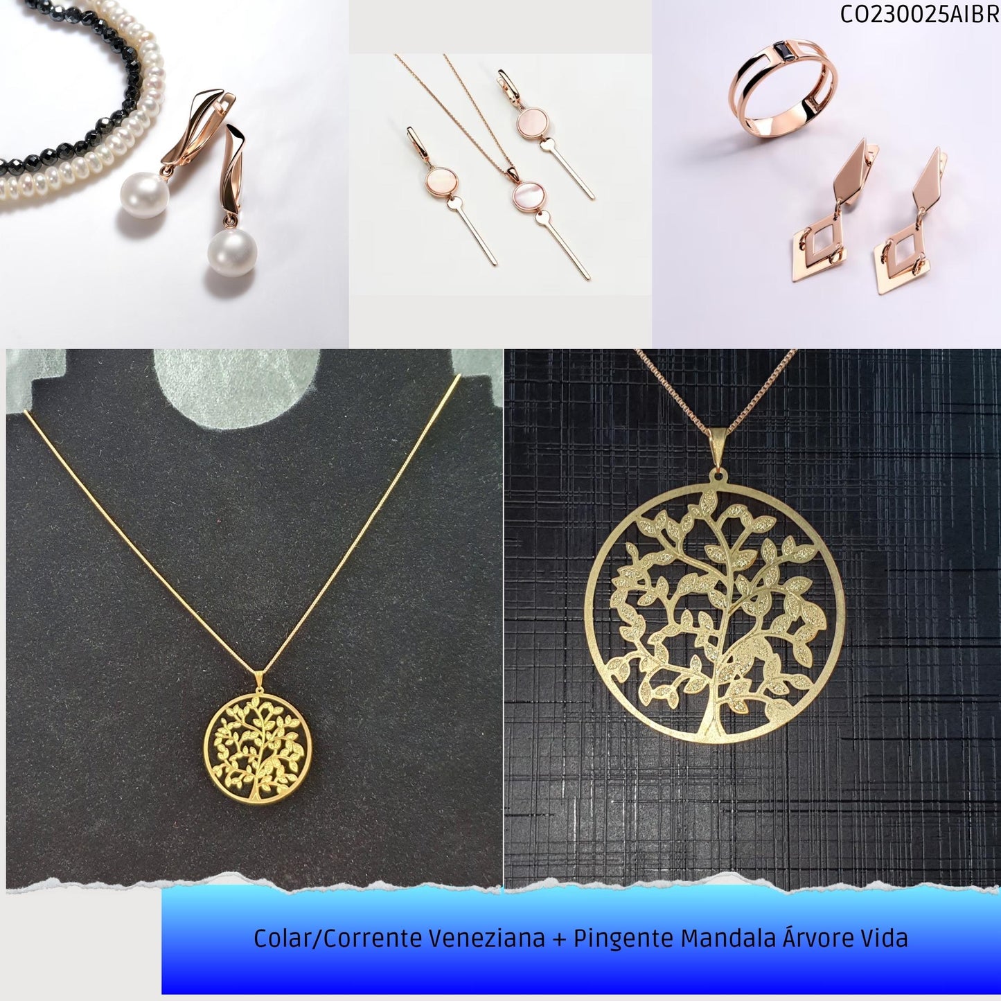Colar/Corrente Veneziana + Pingente Mandala Árvore Vida  - Código.: CO230025AIBR  - Peso.: 5.1 gr