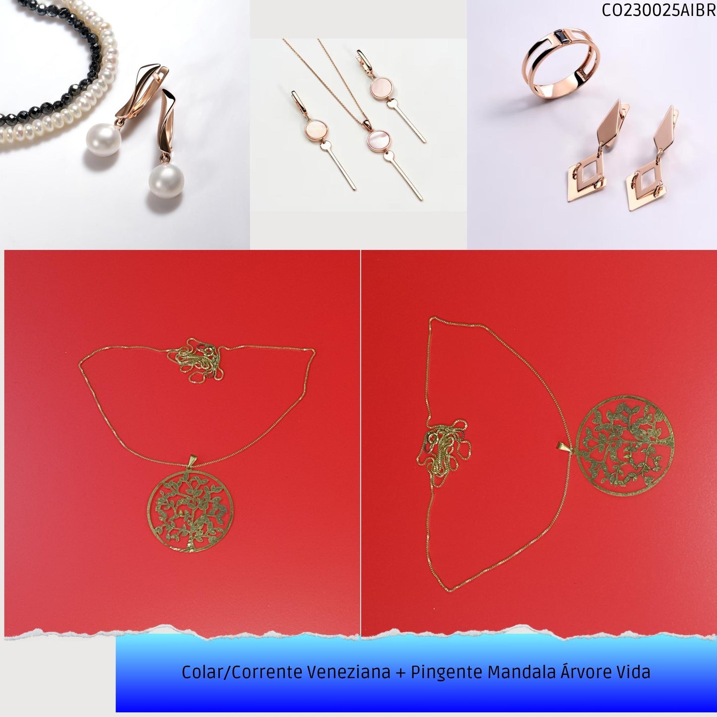 Colar/Corrente Veneziana + Pingente Mandala Árvore Vida  - Código.: CO230025AIBR  - Peso.: 5.1 gr
