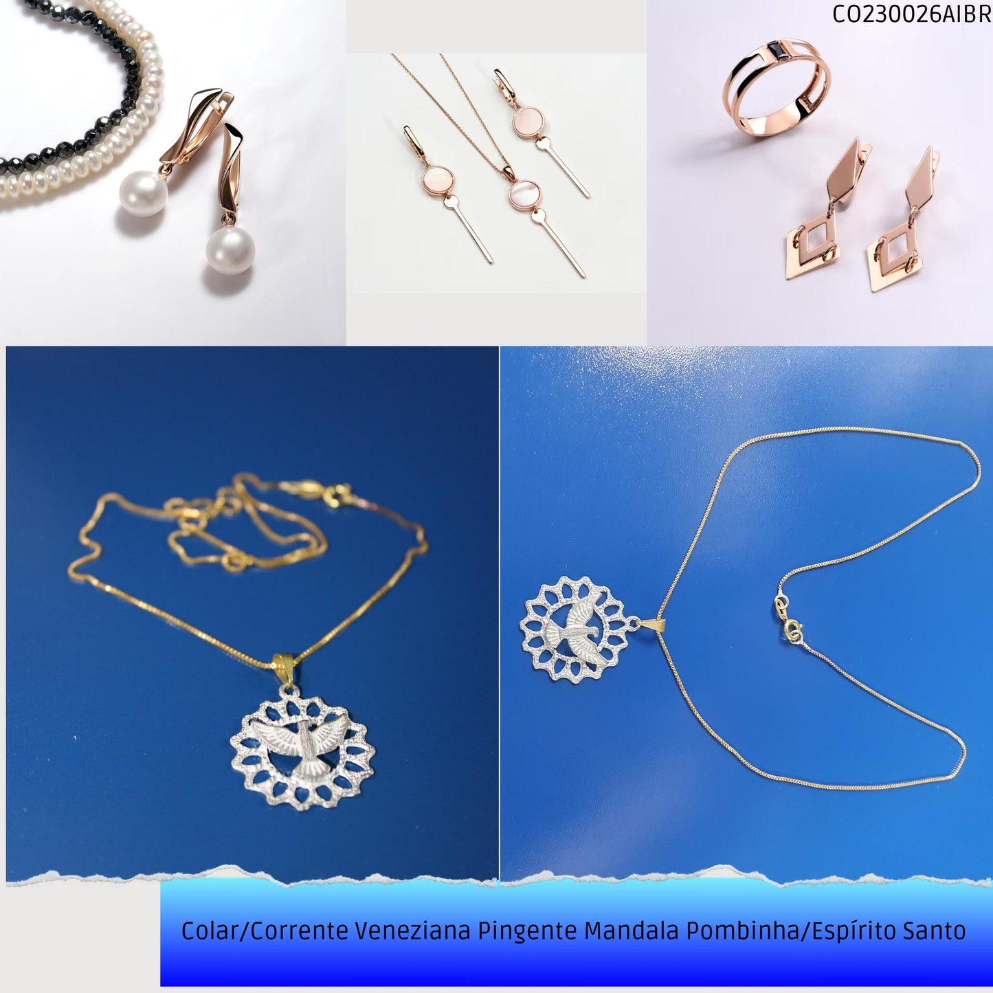 Colar/Corrente Veneziana Pingente Mandala Pombinha/Espírito Santo   - Código.: CO230026AIBR  - Peso.: 3.8 gr
