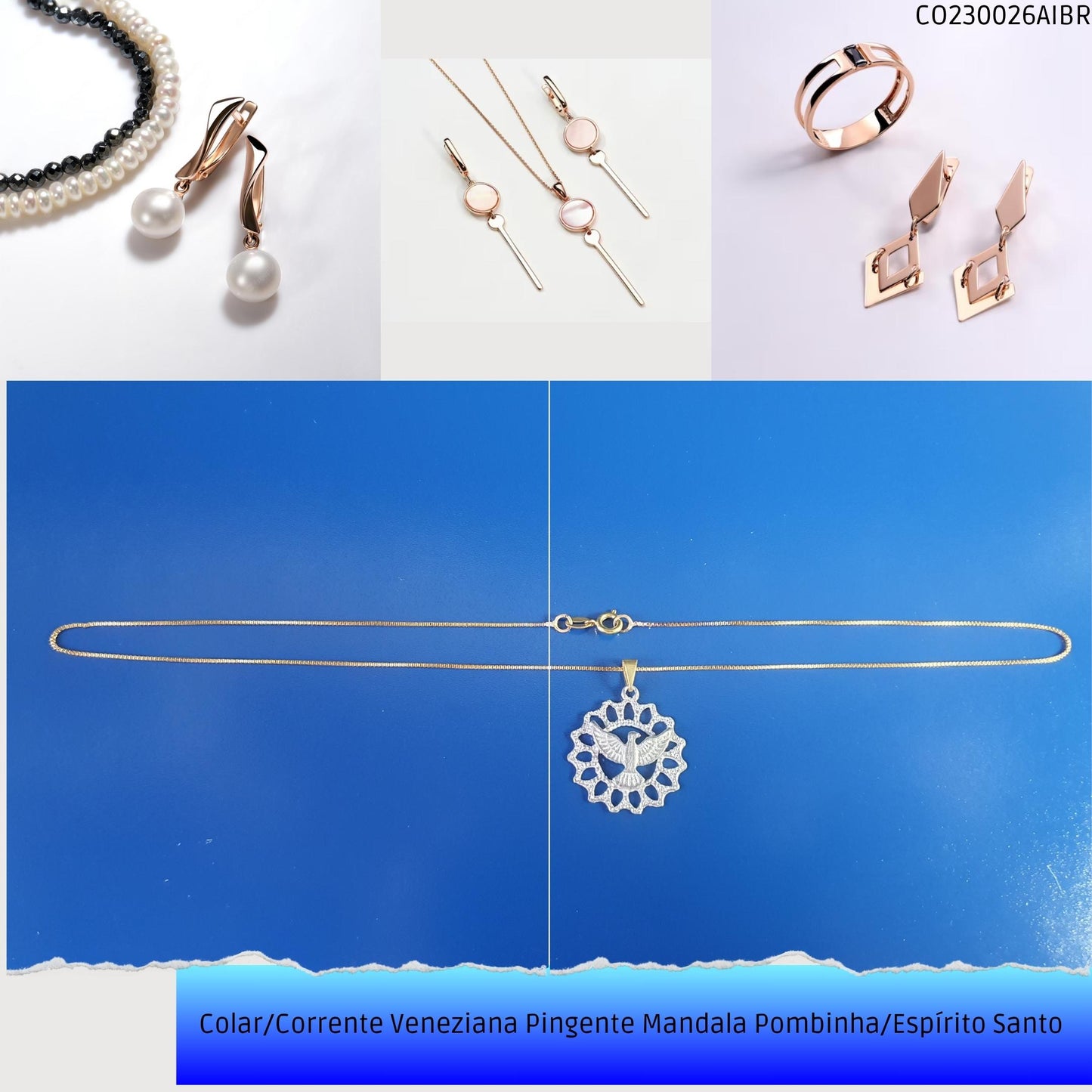 Colar/Corrente Veneziana Pingente Mandala Pombinha/Espírito Santo   - Código.: CO230026AIBR  - Peso.: 3.8 gr