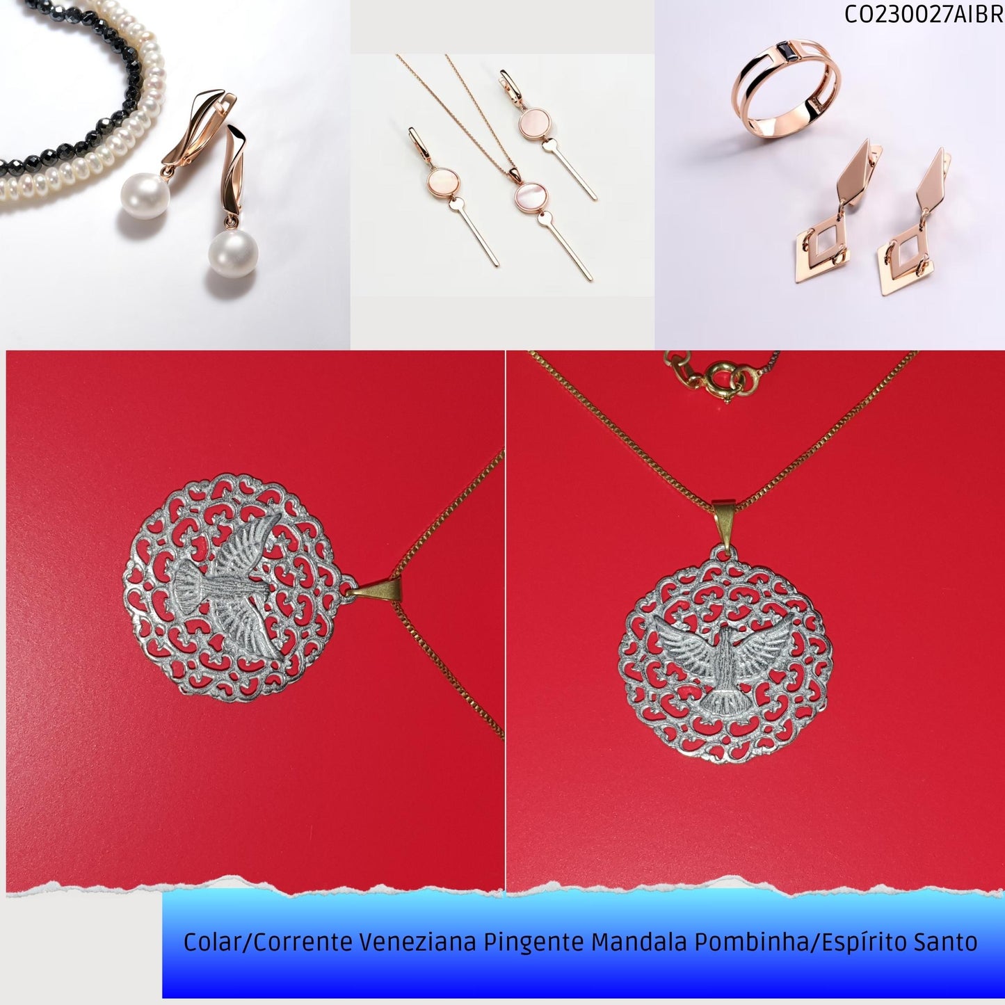 Colar/Corrente Veneziana Pingente Mandala Pombinha/Espírito Santo   - Código.: CO230027AIBR  - Peso.: 4.4 gr