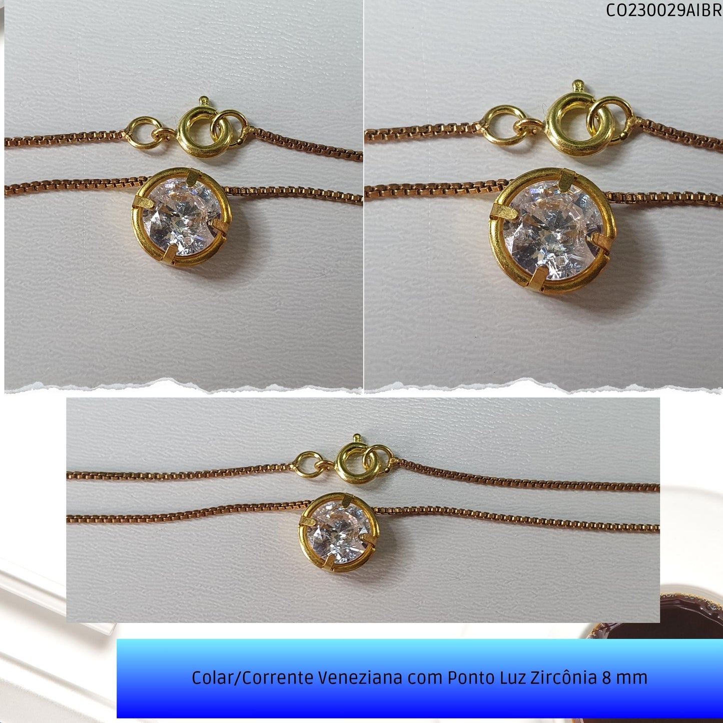 Colar/Corrente Veneziana com Ponto Luz Zircônia 8 mm  - Código.: CO230029AIBR  - Peso.: 4.0 gr