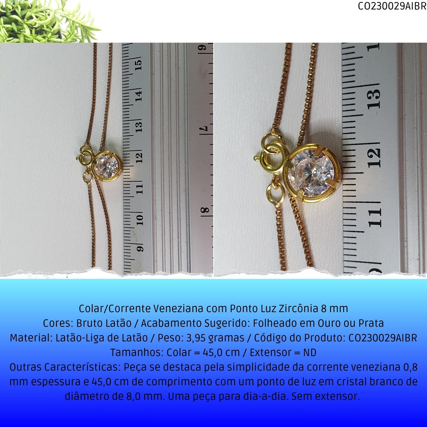 Colar/Corrente Veneziana com Ponto Luz Zircônia 8 mm  - Código.: CO230029AIBR  - Peso.: 4.0 gr