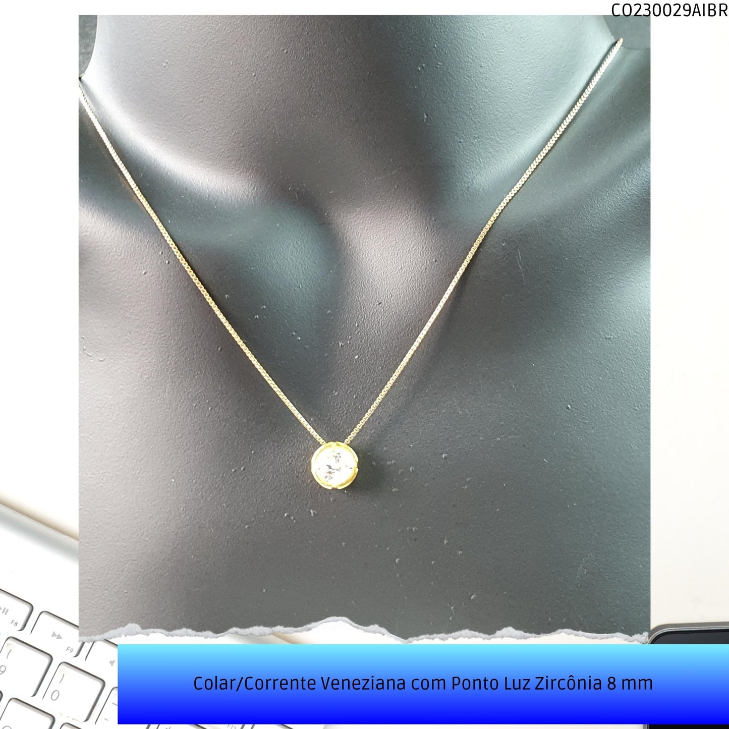 Colar/Corrente Veneziana com Ponto Luz Zircônia 8 mm  - Código.: CO230029AIBR  - Peso.: 4.0 gr