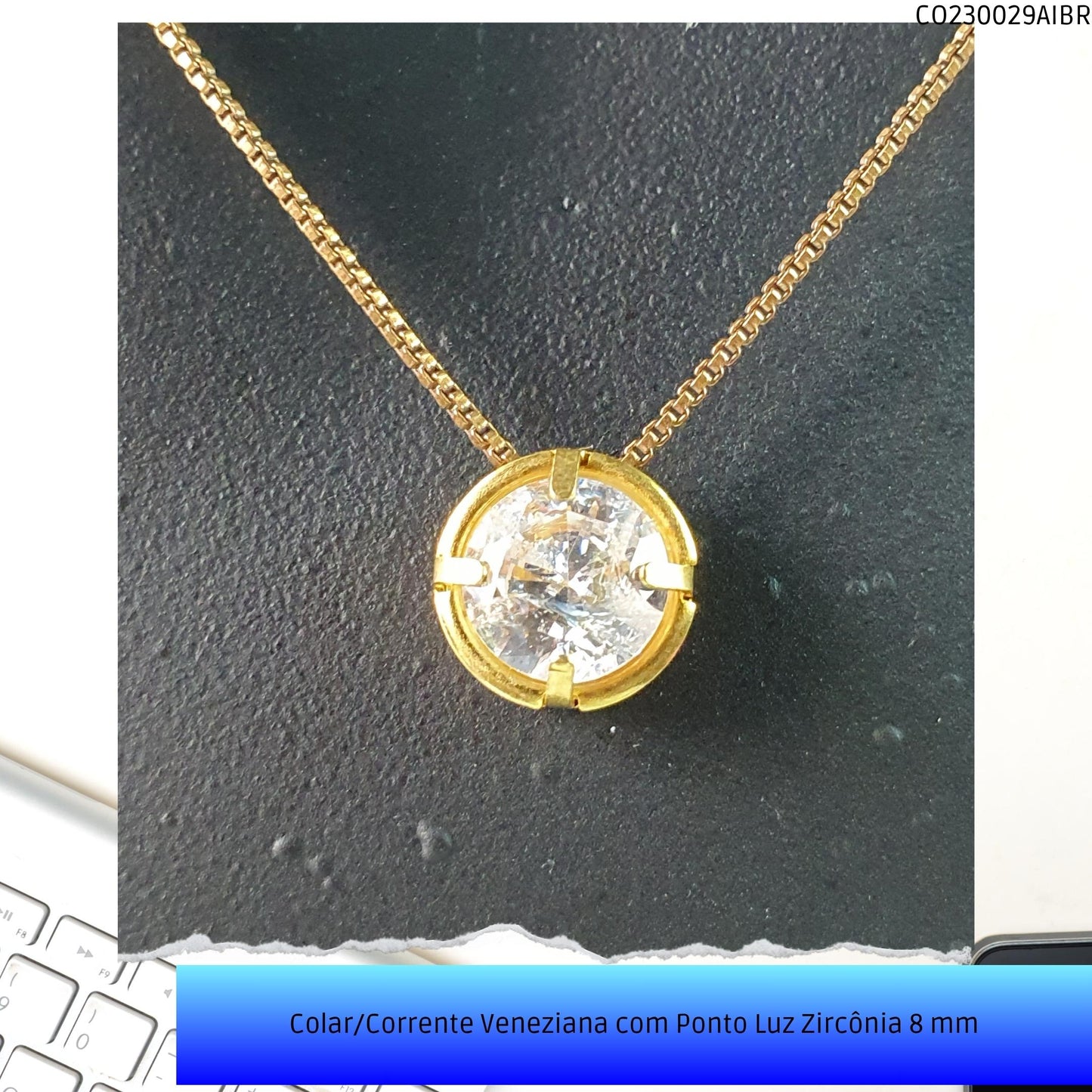Colar/Corrente Veneziana com Ponto Luz Zircônia 8 mm  - Código.: CO230029AIBR  - Peso.: 4.0 gr