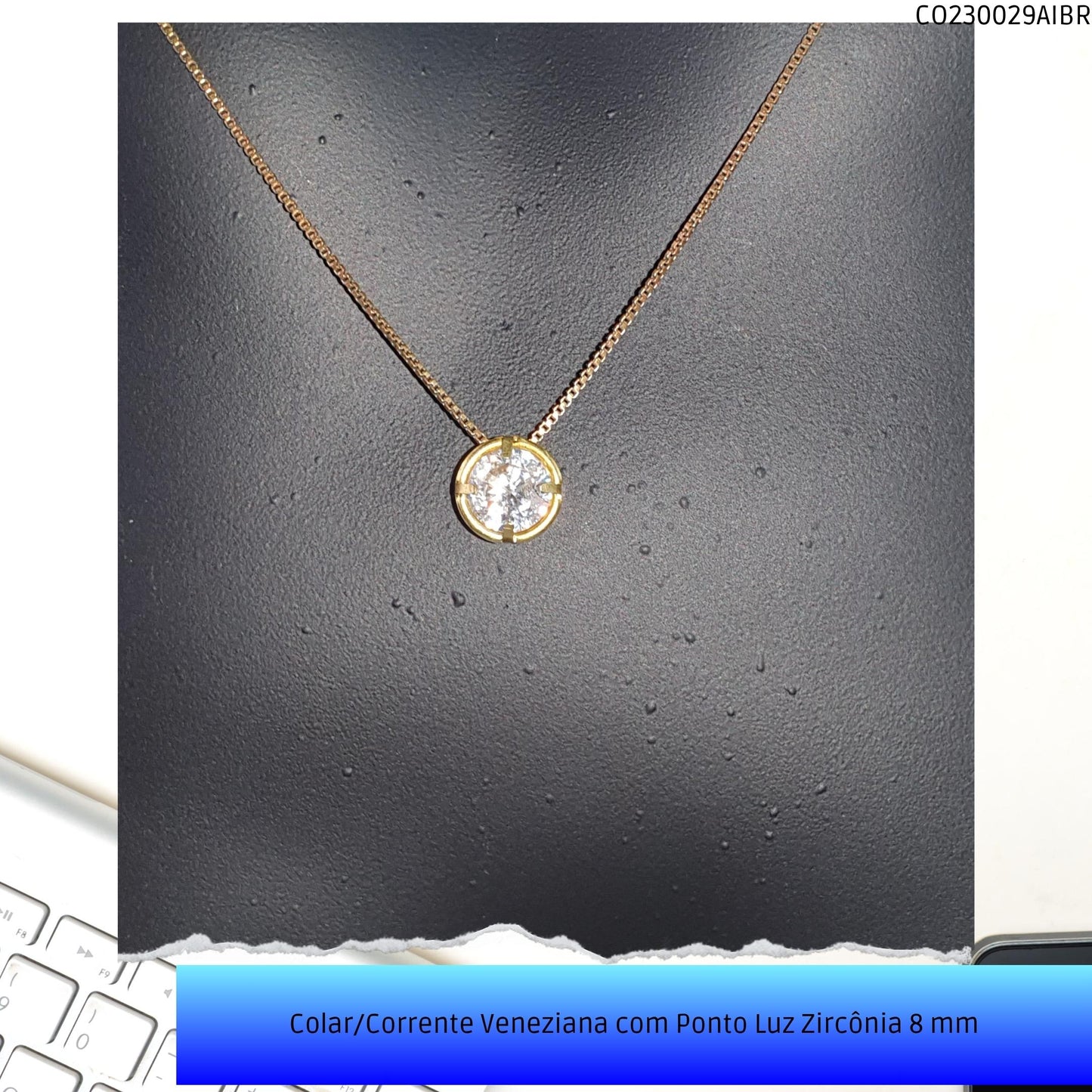 Colar/Corrente Veneziana com Ponto Luz Zircônia 8 mm  - Código.: CO230029AIBR  - Peso.: 4.0 gr