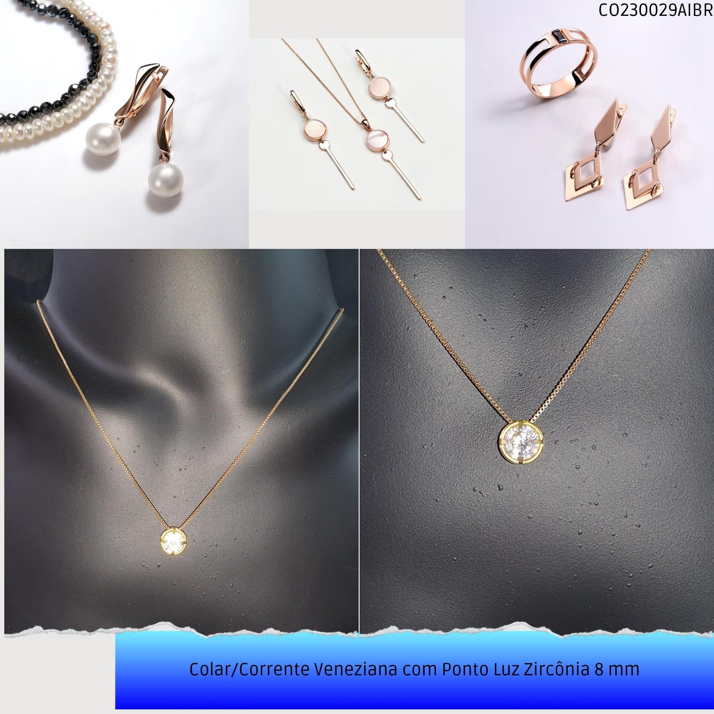 Colar/Corrente Veneziana com Ponto Luz Zircônia 8 mm  - Código.: CO230029AIBR  - Peso.: 4.0 gr